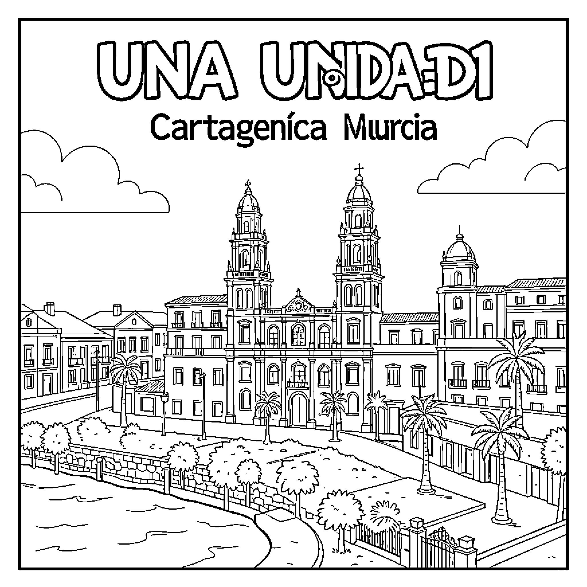 Mathematics concept depicting a detailed cityscape and architecture Coloring Page (free black-and-white line drawing printable PDF for all, from beginners to advanced learners, including children, teens, adults, and seniors)