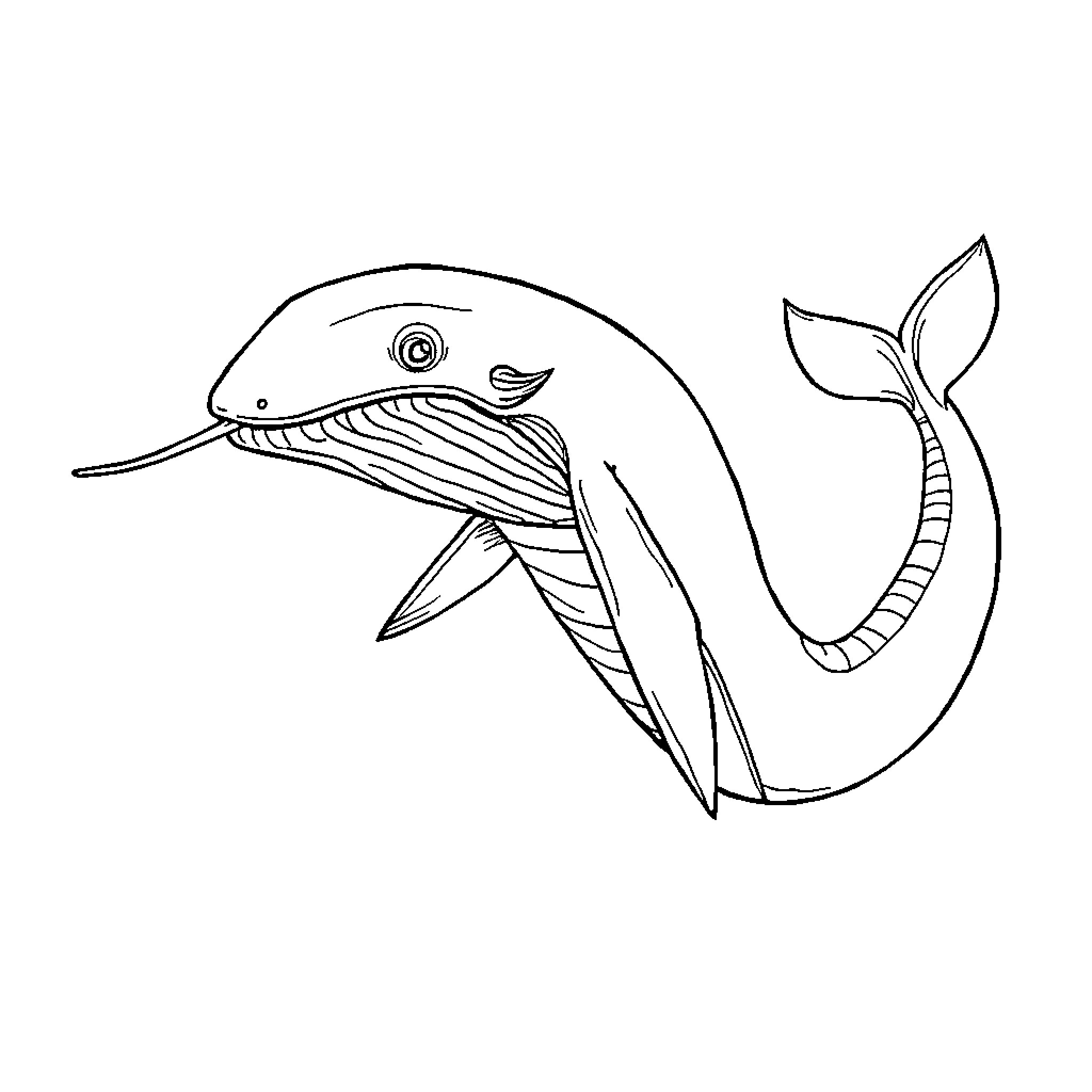 Whale swimming with its tail Coloring Page (free black-and-white line drawing printable PDF for all, from beginners to advanced learners, including children, teens, adults, and seniors)