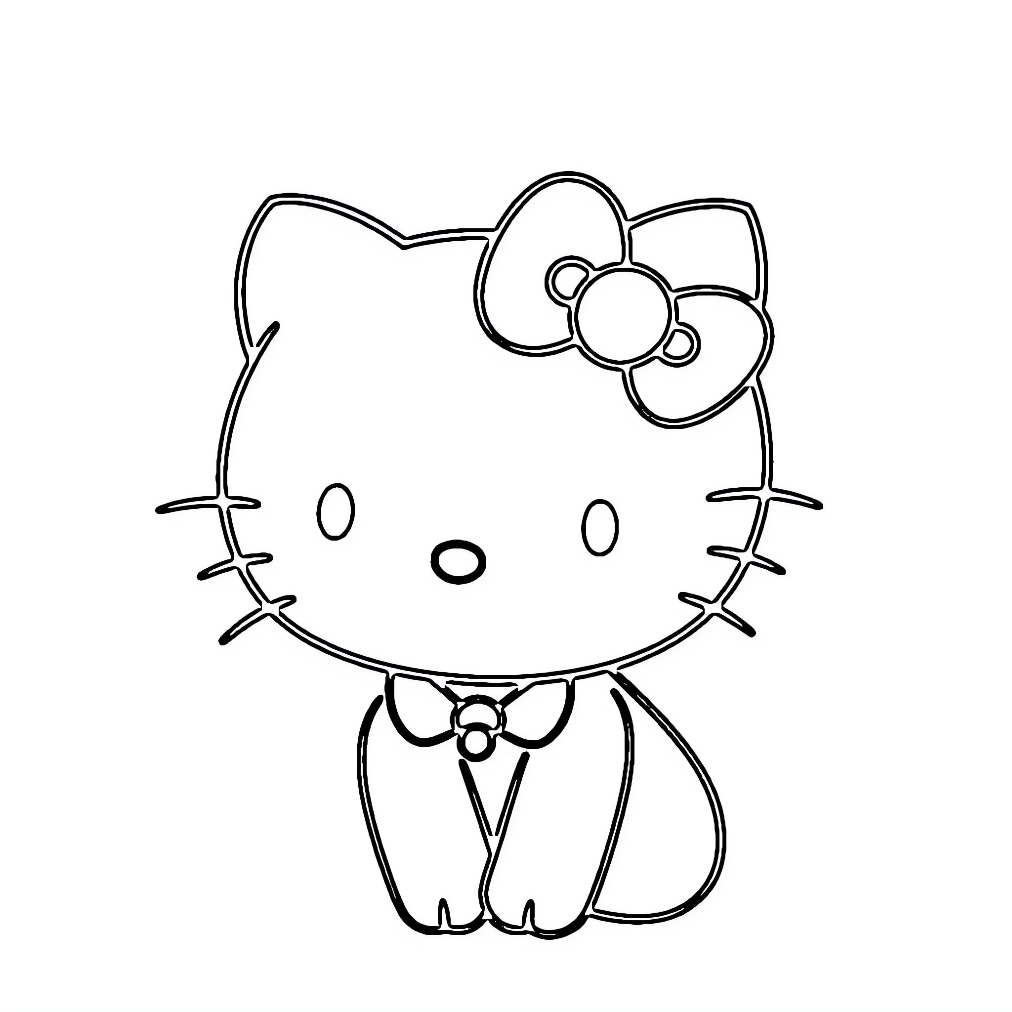 Hello Kitty sitting in a simple outline Coloring Page (free black-and-white line drawing printable PDF for all, from beginners to advanced learners, including children, teens, adults, and seniors)