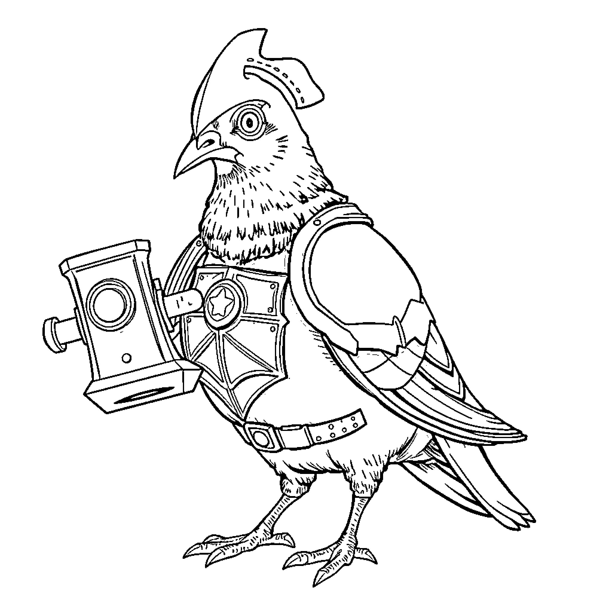 Pigeon captain sailing with steampunk gear Coloring Page (free black-and-white line drawing printable PDF for all, from beginners to advanced learners, including children, teens, adults, and seniors)