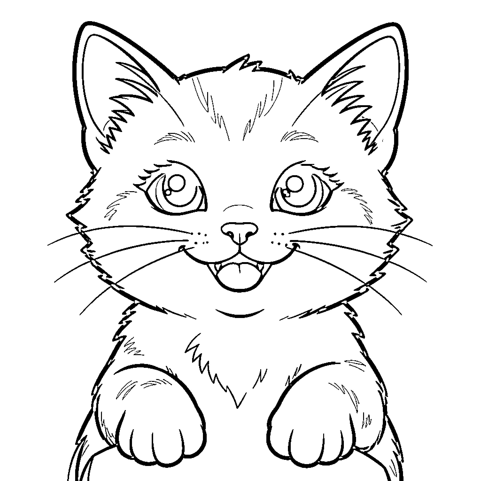 Kitten with a Playful Expression Coloring Page (free black-and-white line drawing printable PDF for all, from beginners to advanced learners, including children, teens, adults, and seniors)