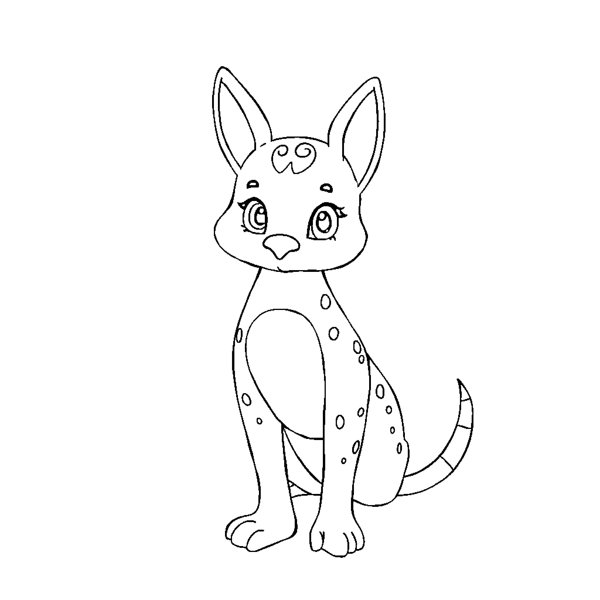 Book of a Spotted Animal with Big Ears Coloring Page (free black-and-white line drawing printable PDF for all, from beginners to advanced learners, including children, teens, adults, and seniors)
