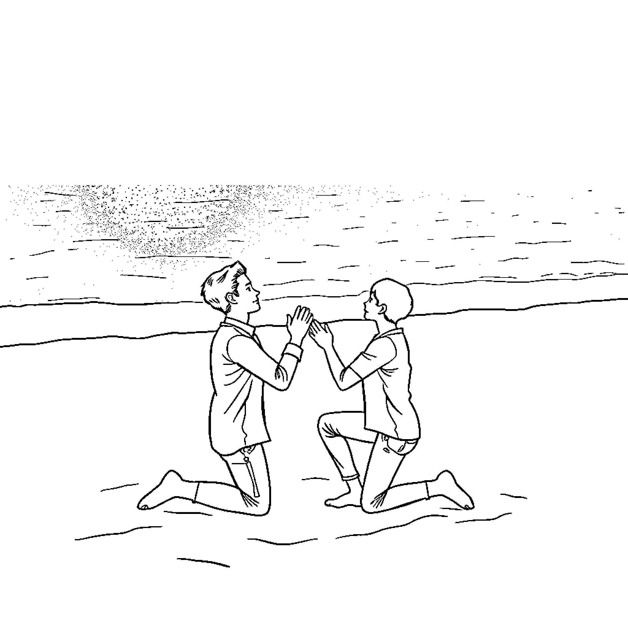 Proposal on the Beach Coloring Page (free black-and-white line drawing printable PDF for all, from beginners to advanced learners, including children, teens, adults, and seniors)