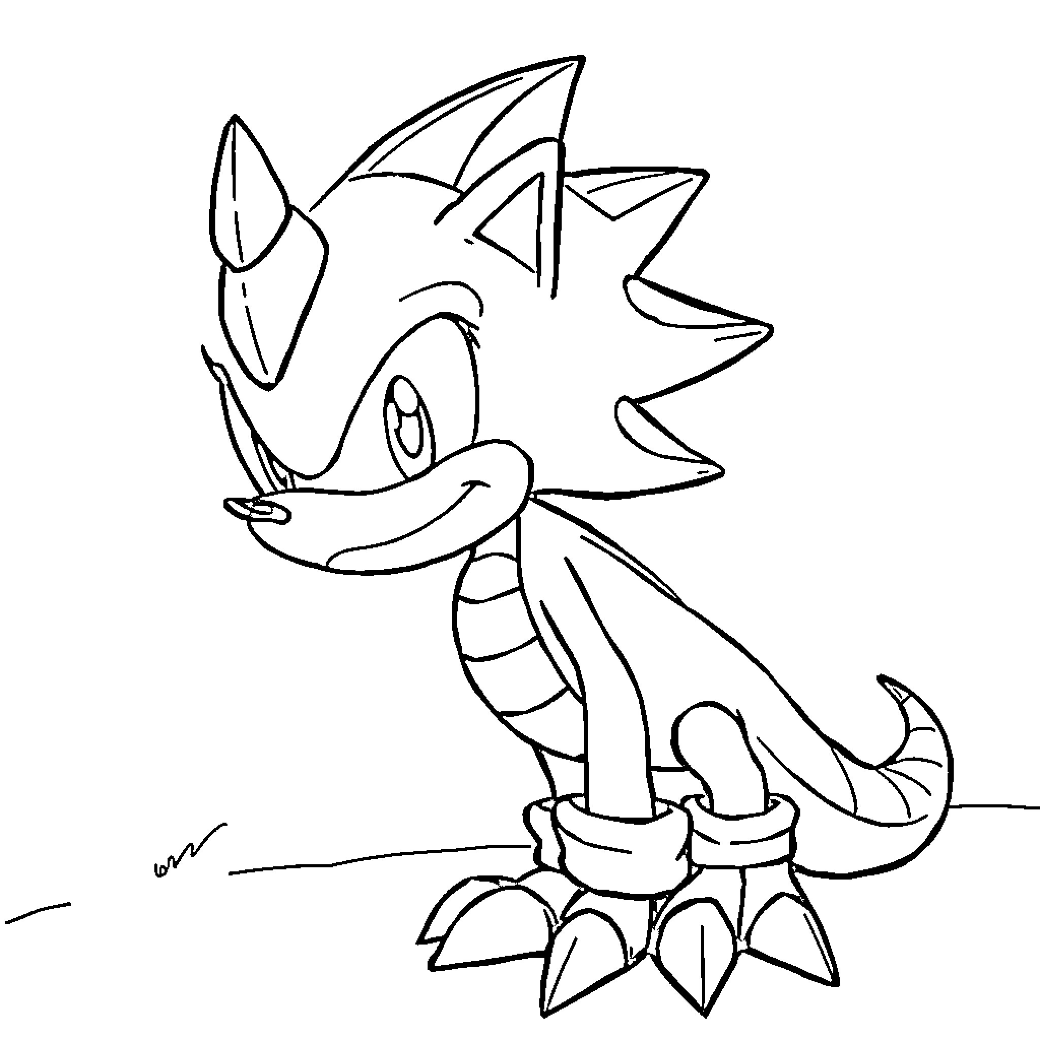 Sonic Crocodile smiling and posing Coloring Page (free black-and-white line drawing printable PDF for all, from beginners to advanced learners, including children, teens, adults, and seniors)