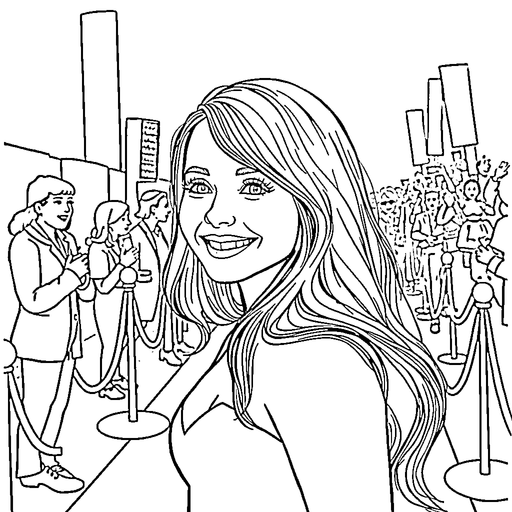 Sabrina Carpenter at a Celebrity Event Coloring Page (free black-and-white line drawing printable PDF for all, from beginners to advanced learners, including children, teens, adults, and seniors)