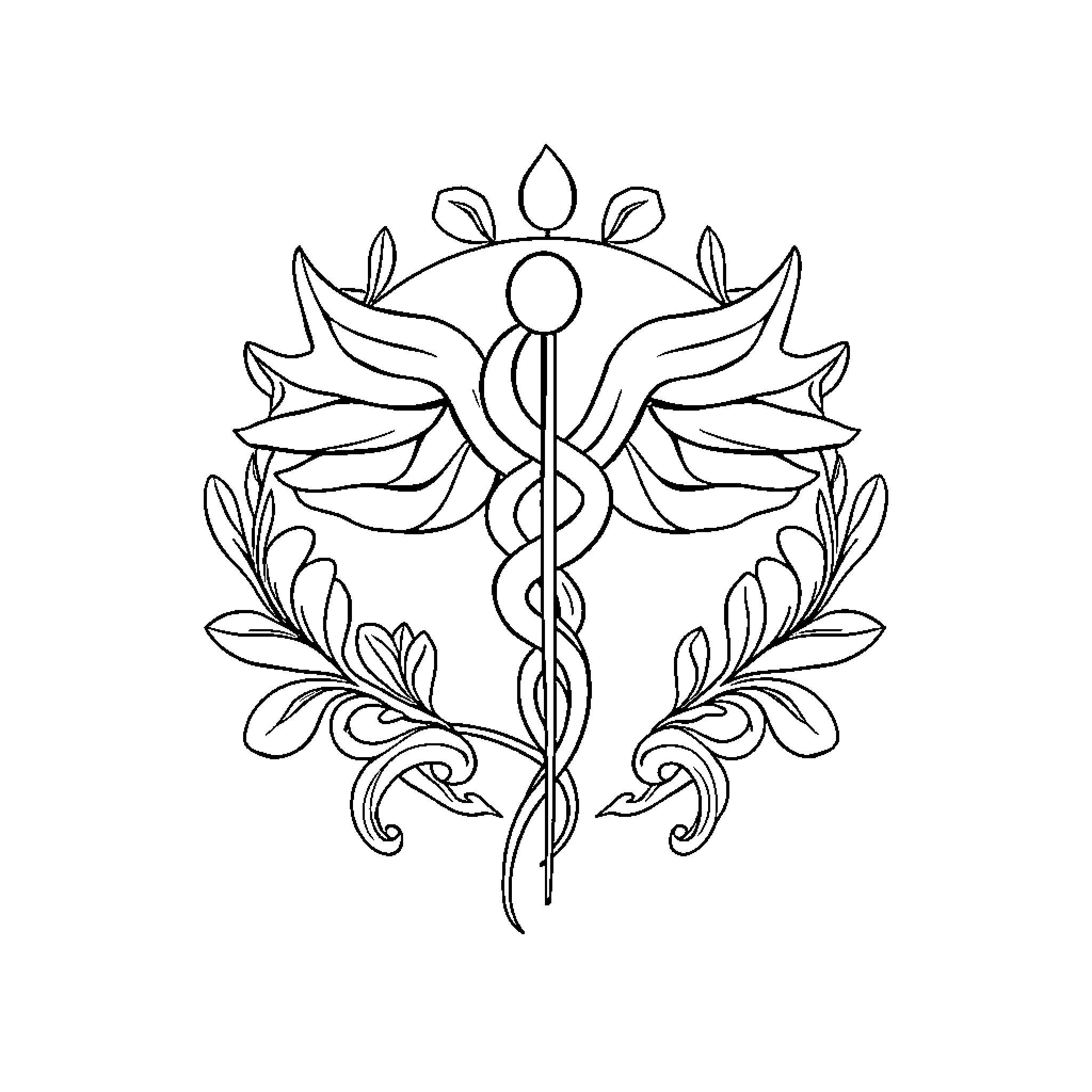 Aesthetic Medicine: Decorative Medical Emblem Design Coloring Page (free black-and-white line drawing printable PDF for all, from beginners to advanced learners, including children, teens, adults, and seniors)