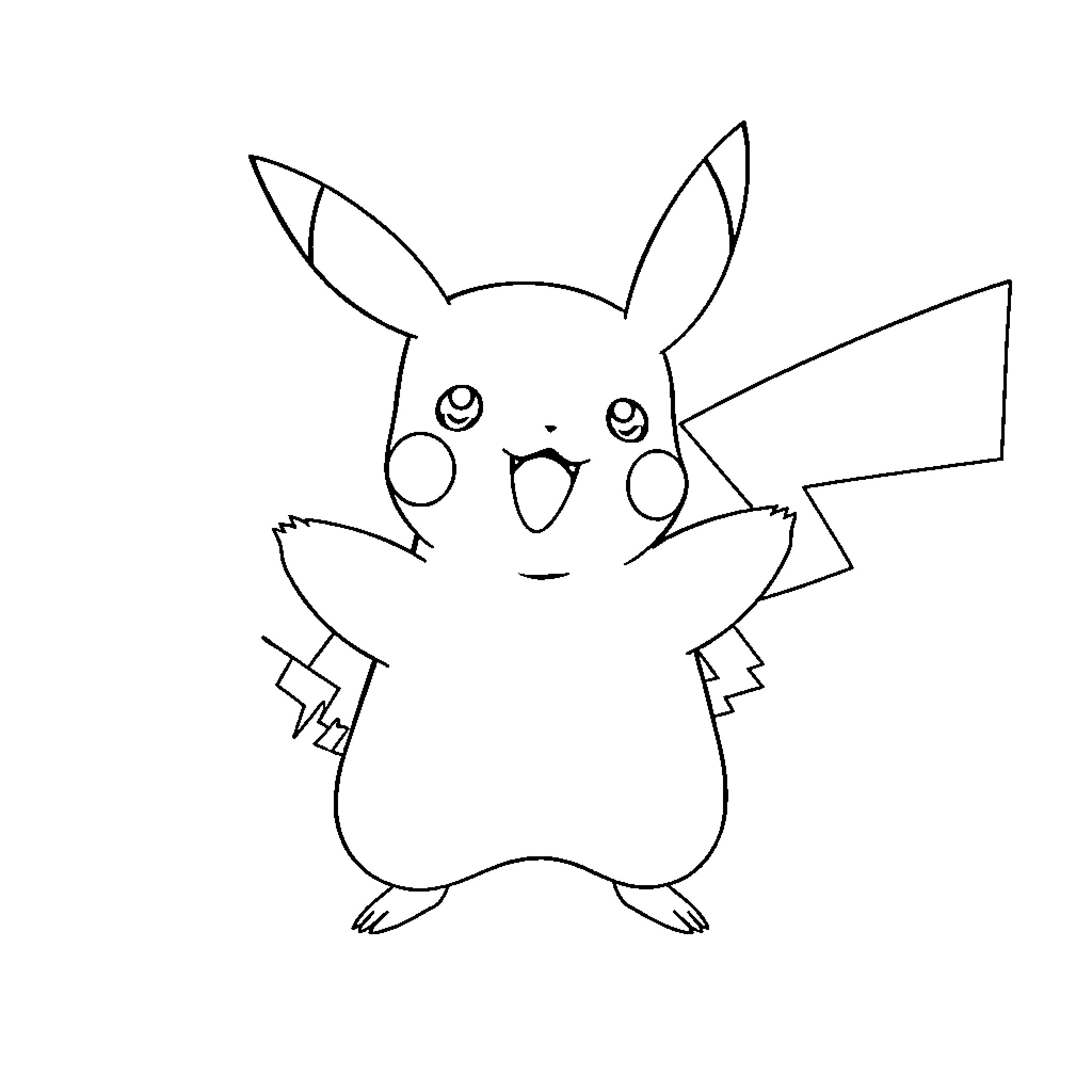 Pikachu expressing happiness and excitement Coloring Page (free black-and-white line drawing printable PDF for all, from beginners to advanced learners, including children, teens, adults, and seniors)