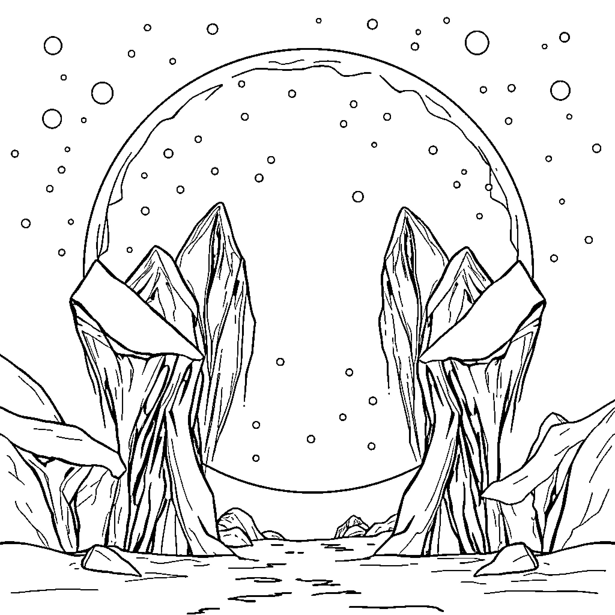 Absolute Zero Frozen Landscape Coloring Page (free black-and-white line drawing printable PDF for all, from beginners to advanced learners, including children, teens, adults, and seniors)
