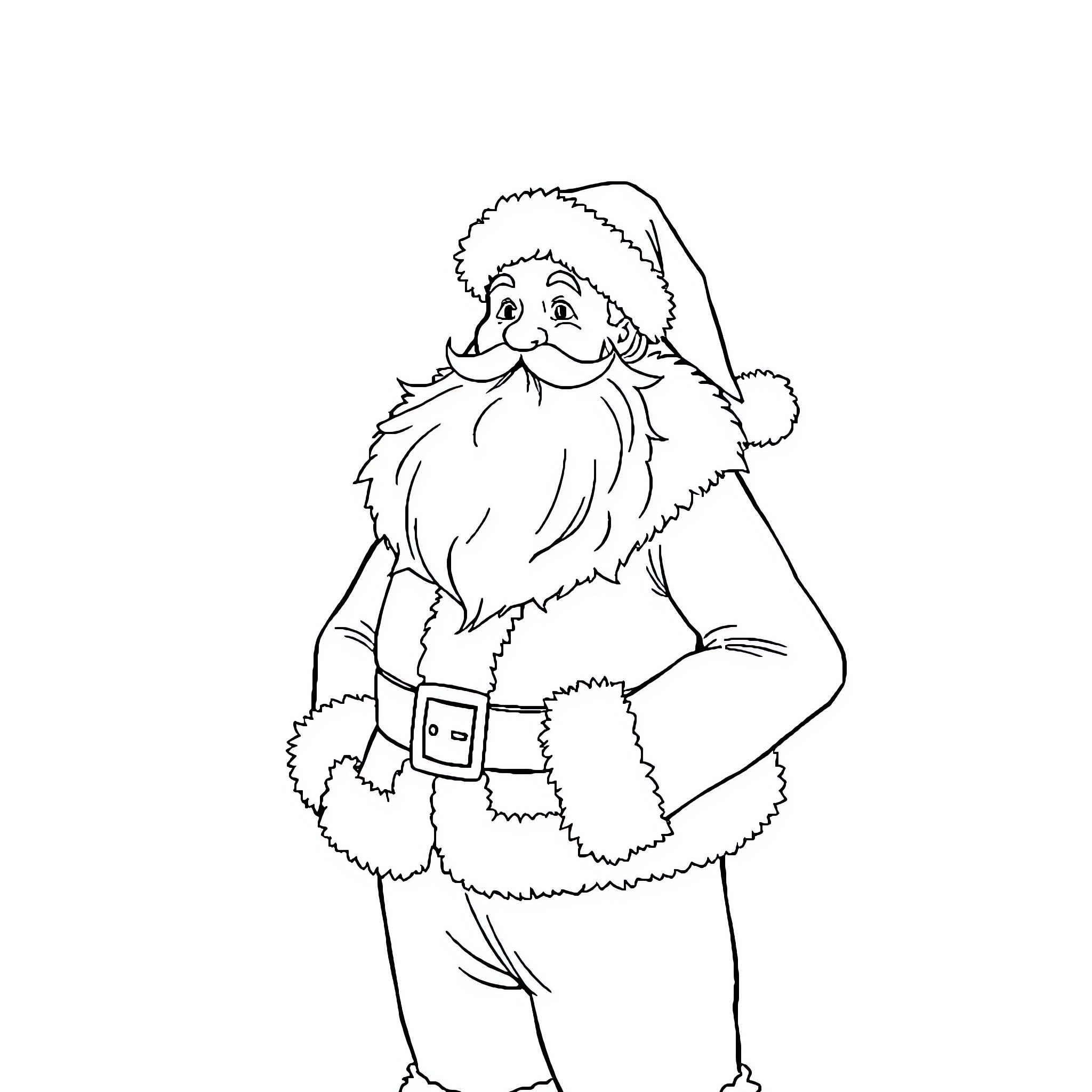 Santa Claus in festive outfit waving cheerfully Coloring Page (free black-and-white line drawing printable PDF for all, from beginners to advanced learners, including children, teens, adults, and seniors)