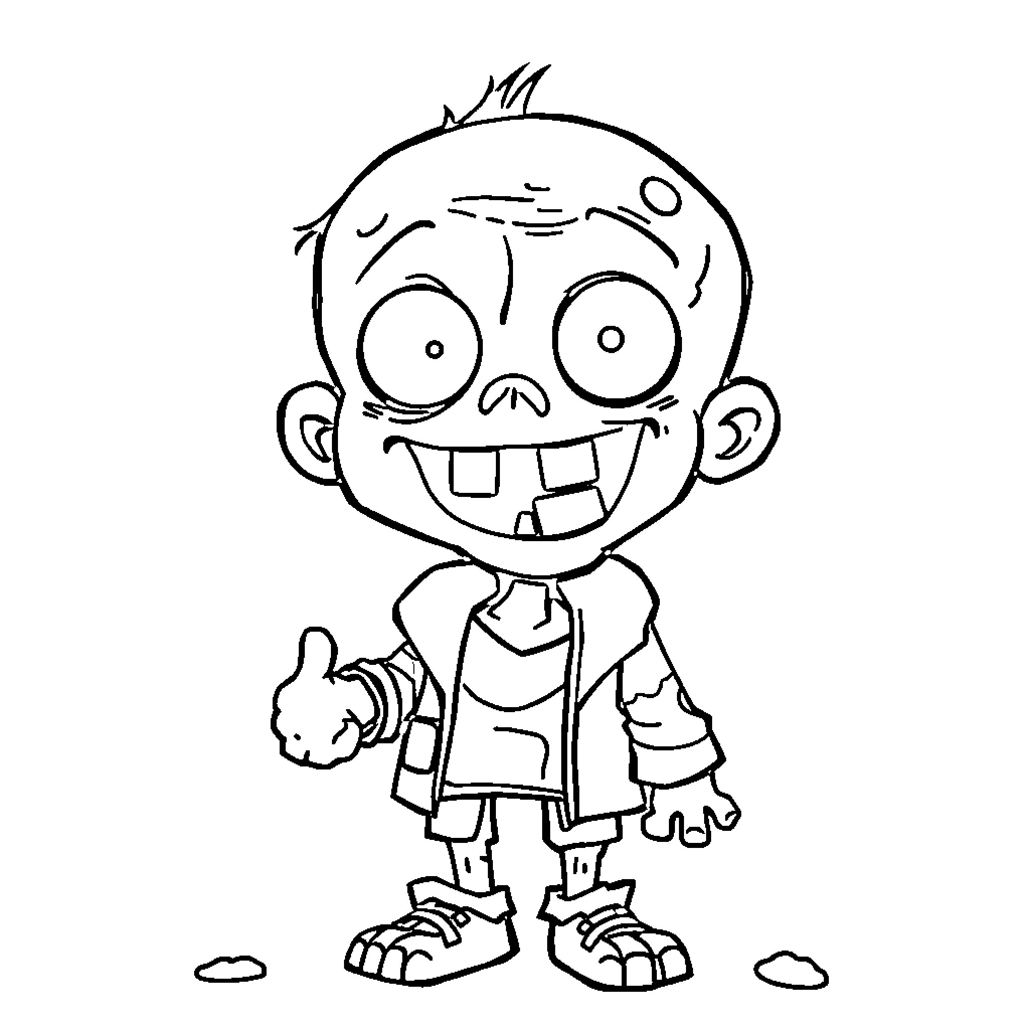 Zombie boy with crazy expression and outfit Coloring Page (free black-and-white line drawing printable PDF for all, from beginners to advanced learners, including children, teens, adults, and seniors)
