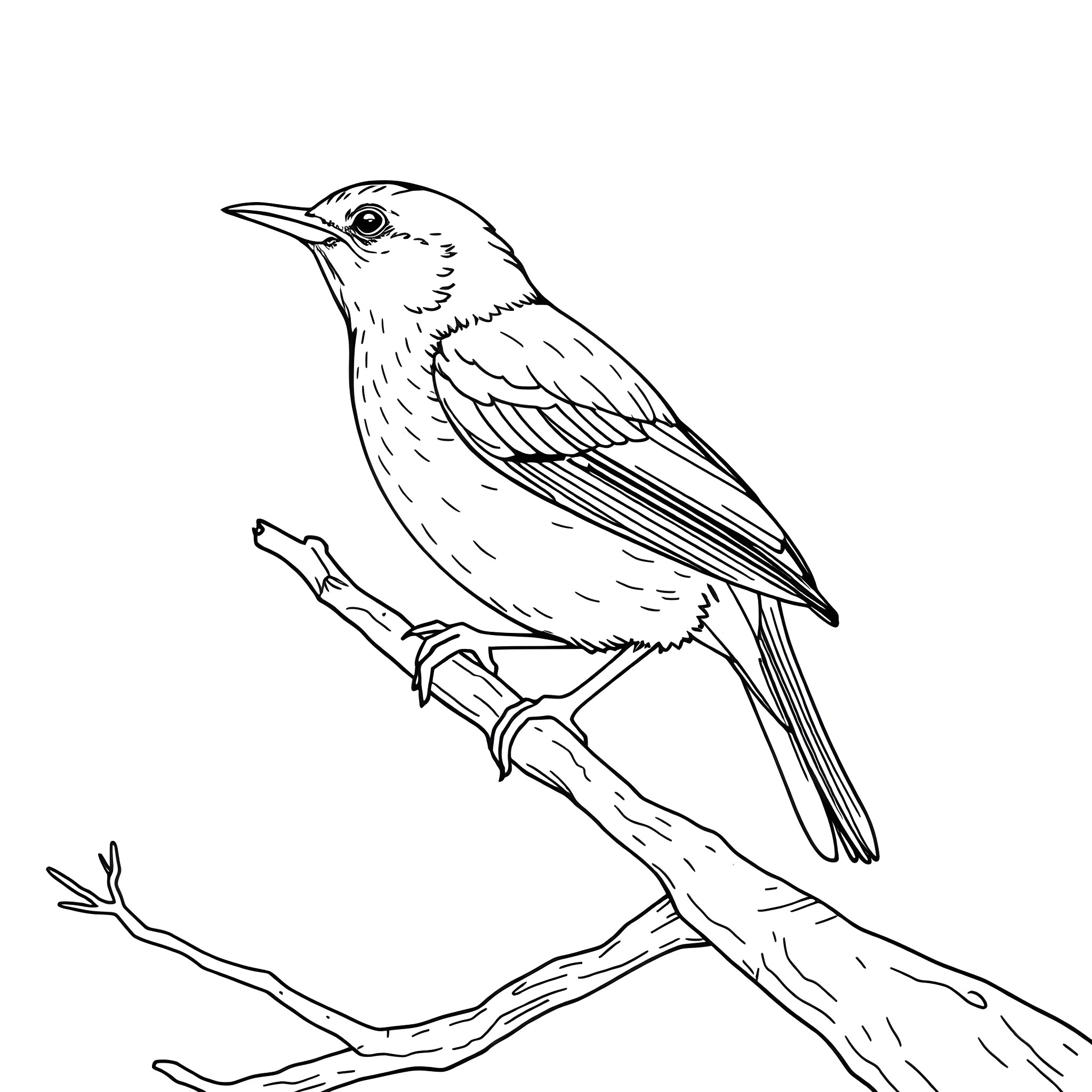 Honeycreeper perched on a branch Coloring Page (free black-and-white line drawing printable PDF for all, from beginners to advanced learners, including children, teens, adults, and seniors)