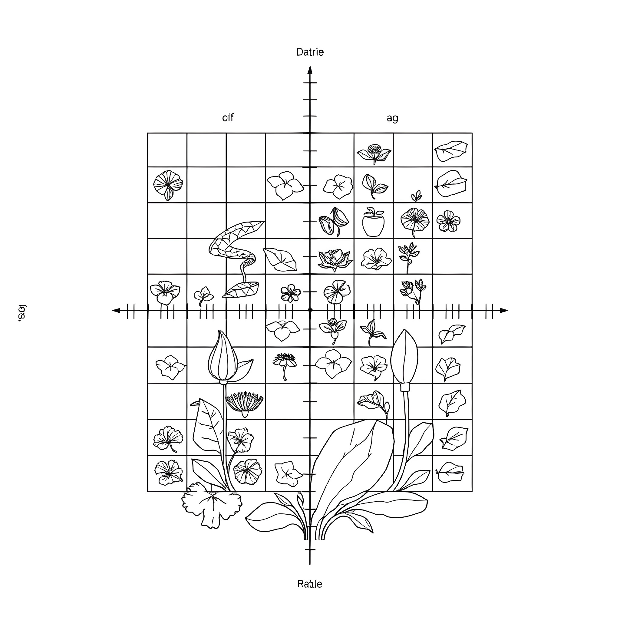 Dihybrid Cross of various plant specimens Coloring Page (free black-and-white line drawing printable PDF for all, from beginners to advanced learners, including children, teens, adults, and seniors)
