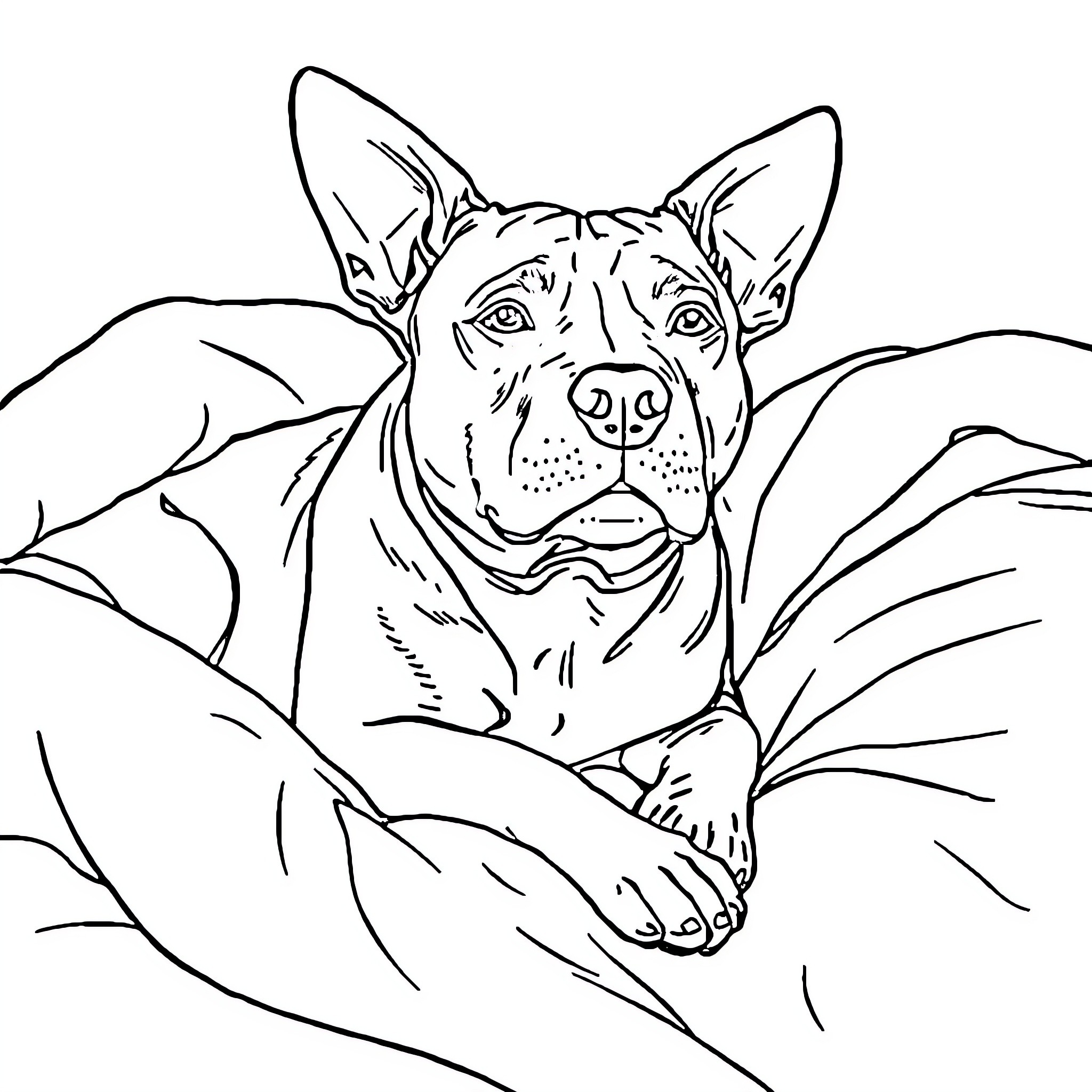 Dog peeking curiously through plants Coloring Page (free black-and-white line drawing printable PDF for all, from beginners to advanced learners, including children, teens, adults, and seniors)