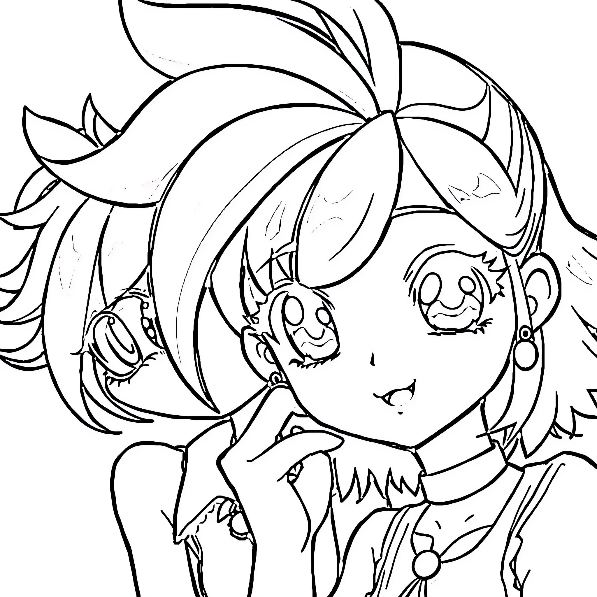 Anime girl with colorful hairstyle and expressive face Coloring Page (free black-and-white line drawing printable PDF for all, from beginners to advanced learners, including children, teens, adults, and seniors)
