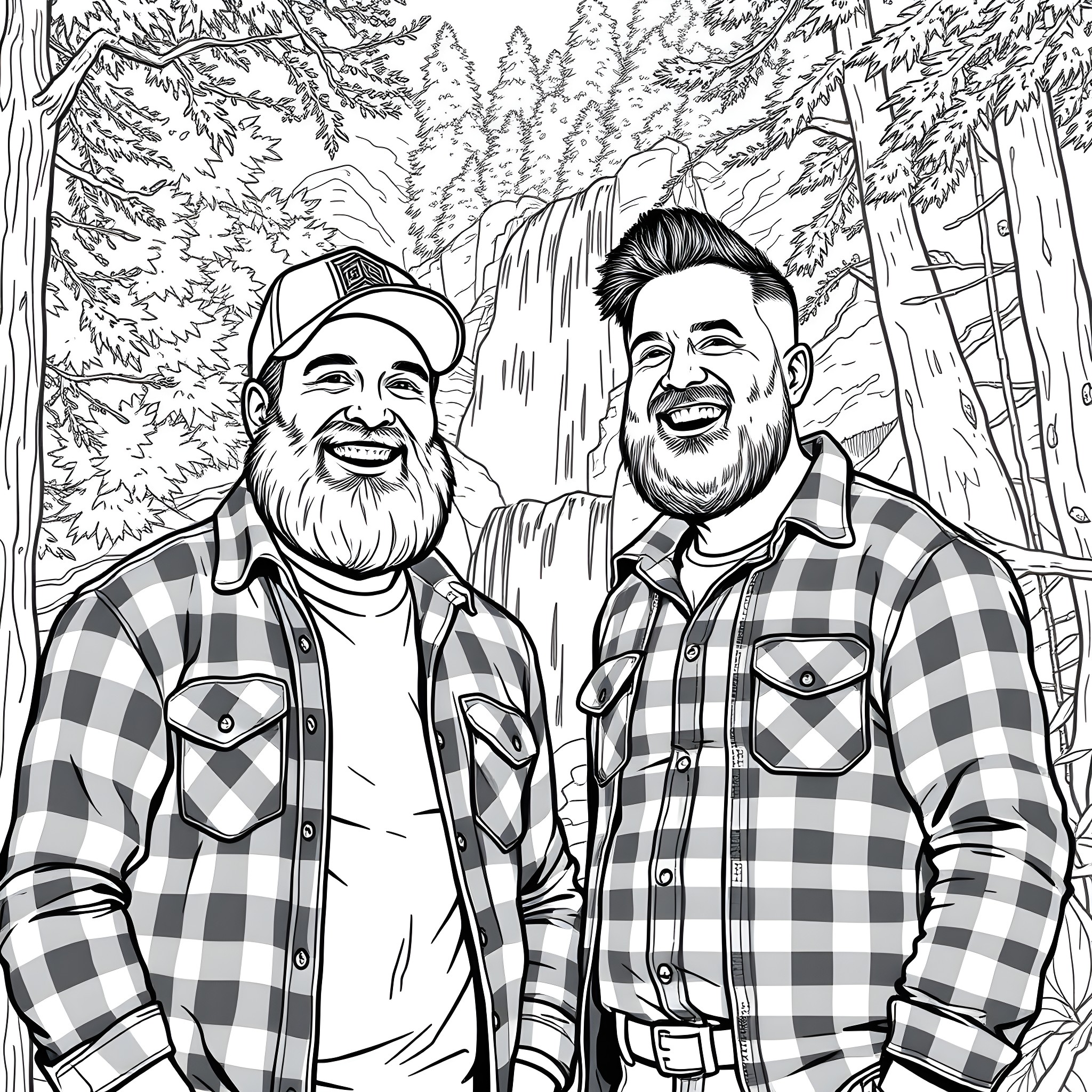 Man and his companion enjoying the outdoors Coloring Page (free black-and-white line drawing printable PDF for all, from beginners to advanced learners, including children, teens, adults, and seniors)