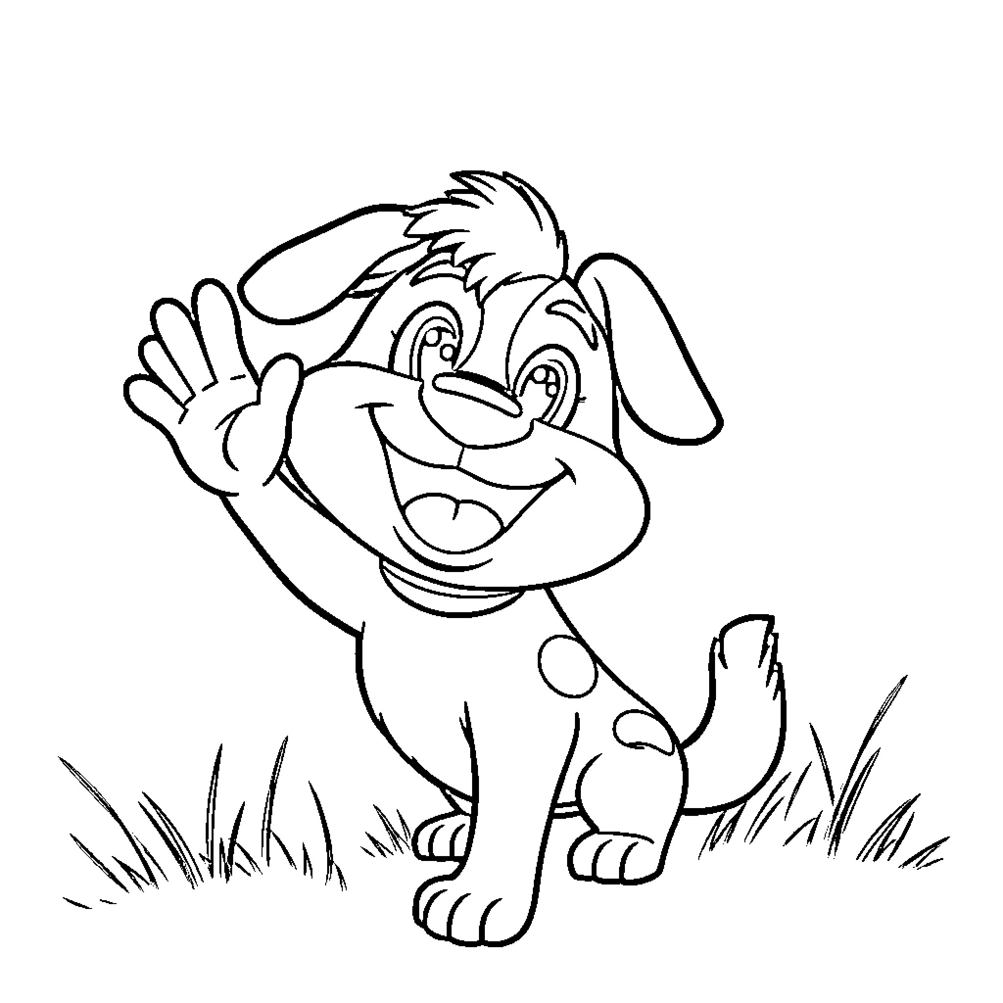 Huntrix waving happily in the meadow Coloring Page (free black-and-white line drawing printable PDF for all, from beginners to advanced learners, including children, teens, adults, and seniors)