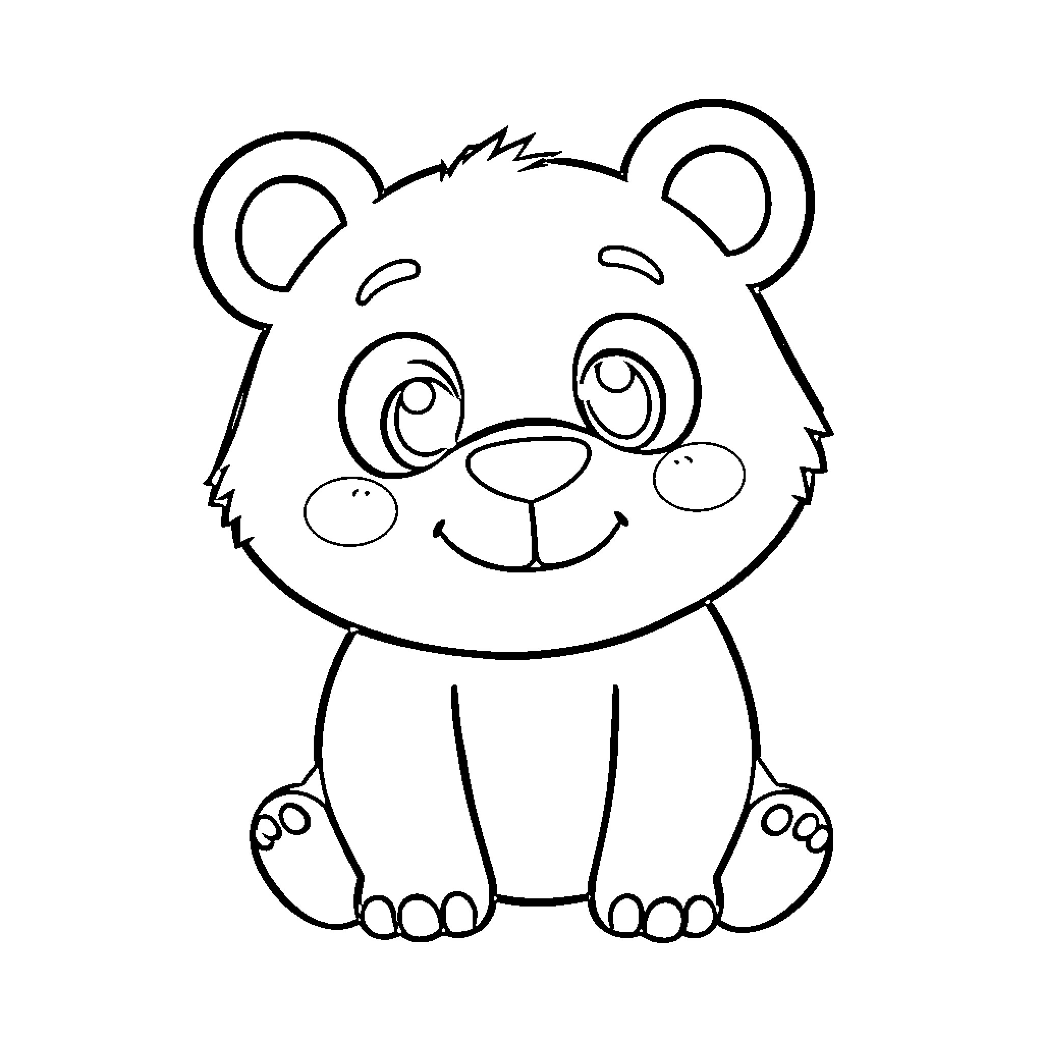 Bear cub with a cheerful expression Coloring Page (free black-and-white line drawing printable PDF for all, from beginners to advanced learners, including children, teens, adults, and seniors)