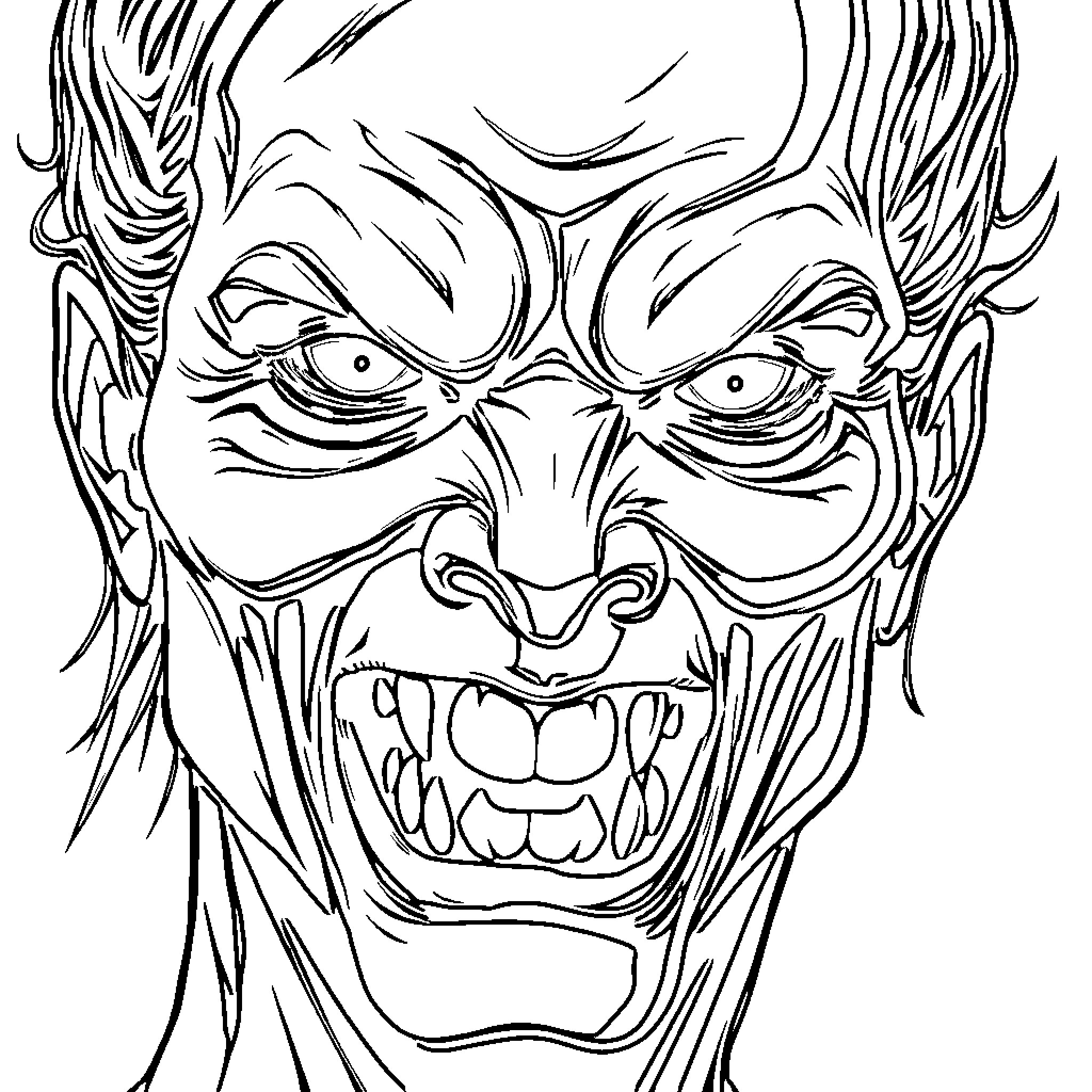 Malevolent Gaze of a Sinister Figure Coloring Page (free black-and-white line drawing printable PDF for all, from beginners to advanced learners, including children, teens, adults, and seniors)