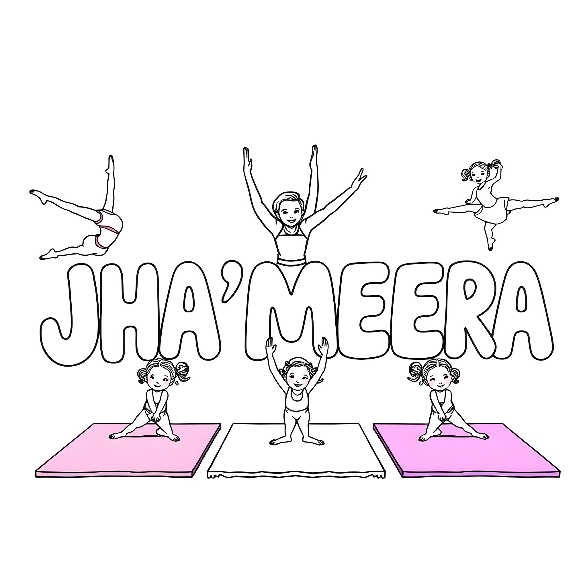 Gymnastics performers displaying their skills Coloring Page (free black-and-white line drawing printable PDF for all, from beginners to advanced learners, including children, teens, adults, and seniors)
