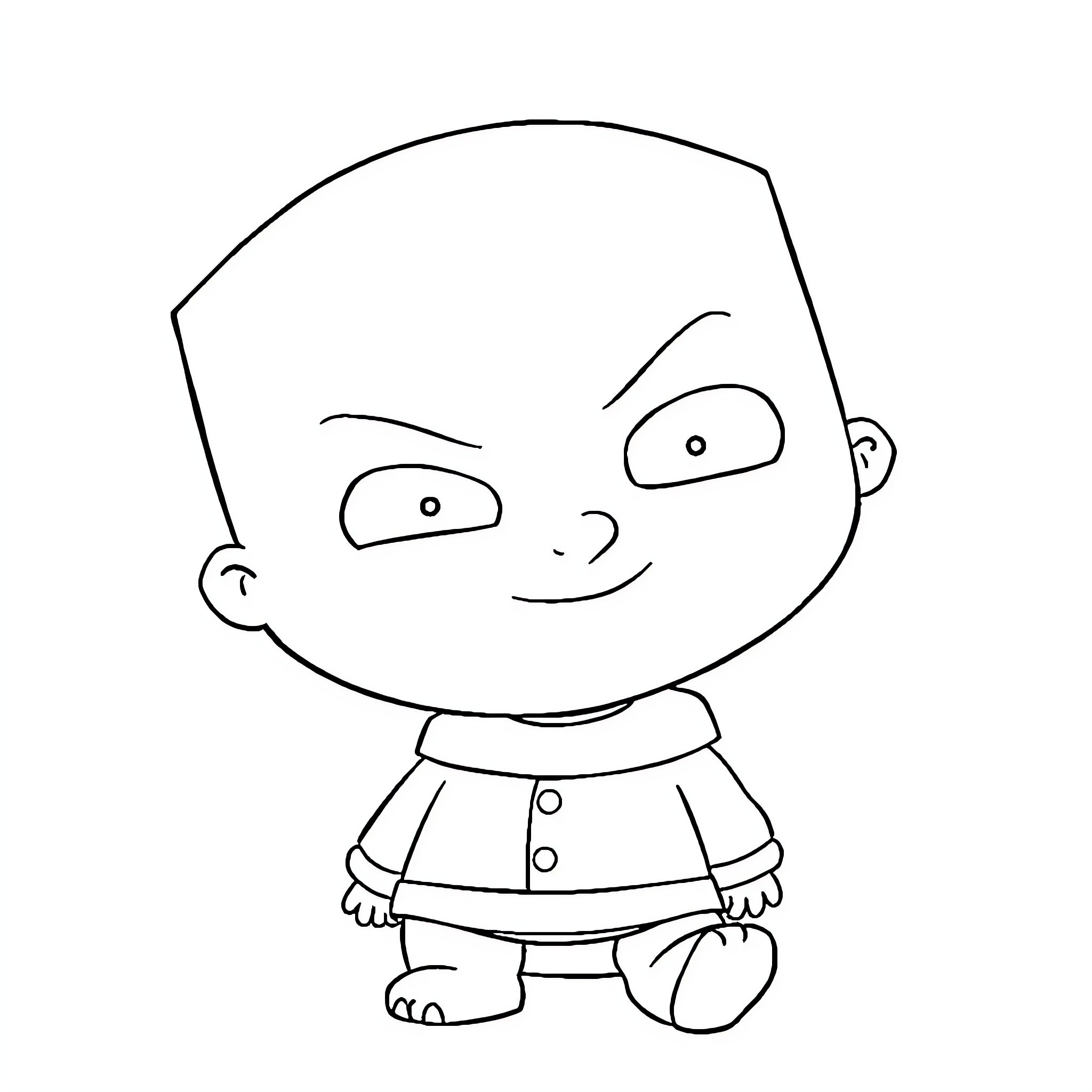 Stewie's Mischievous Grin Coloring Page (free black-and-white line drawing printable PDF for all, from beginners to advanced learners, including children, teens, adults, and seniors)
