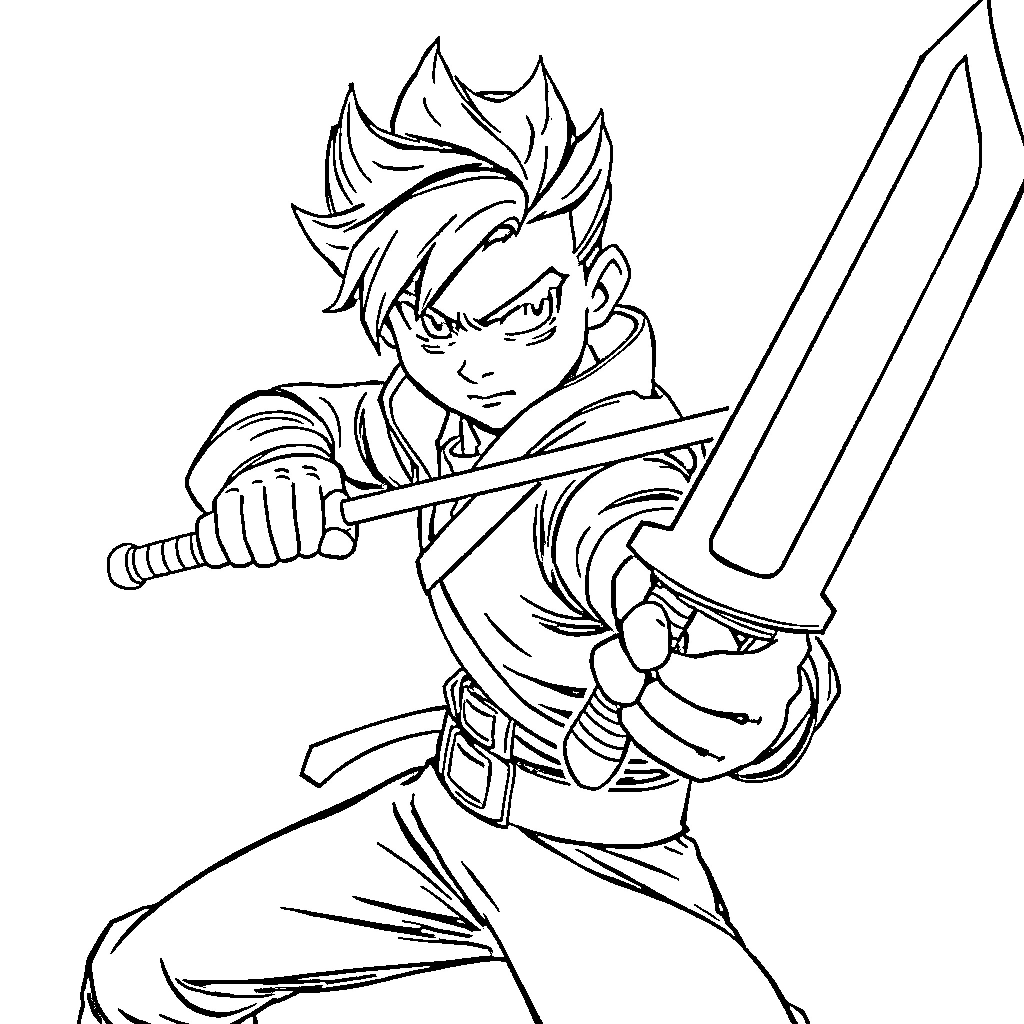 Pip D-blade in Action with Sword and Determination Coloring Page (free black-and-white line drawing printable PDF for all, from beginners to advanced learners, including children, teens, adults, and seniors)