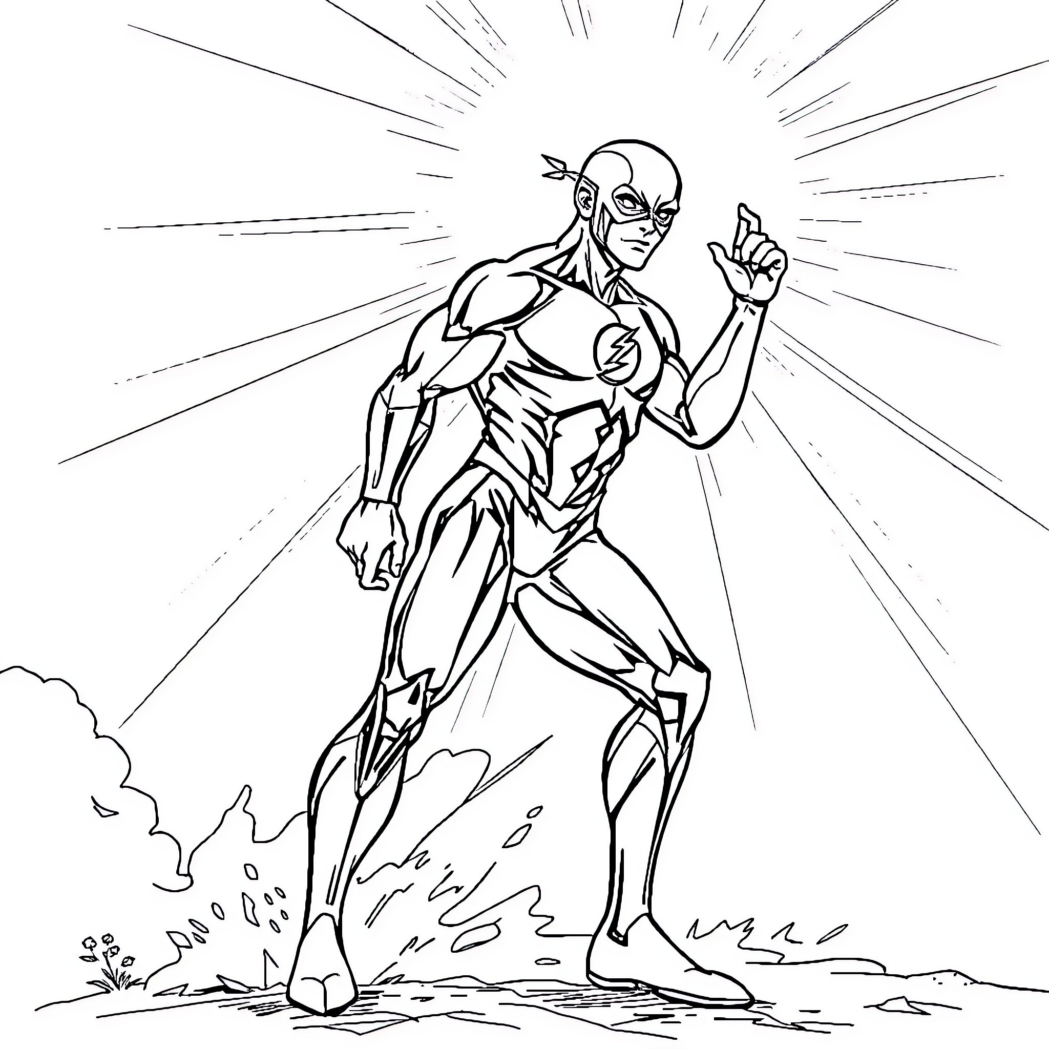 Flash racing through the landscape Coloring Page (free black-and-white line drawing printable PDF for all, from beginners to advanced learners, including children, teens, adults, and seniors)