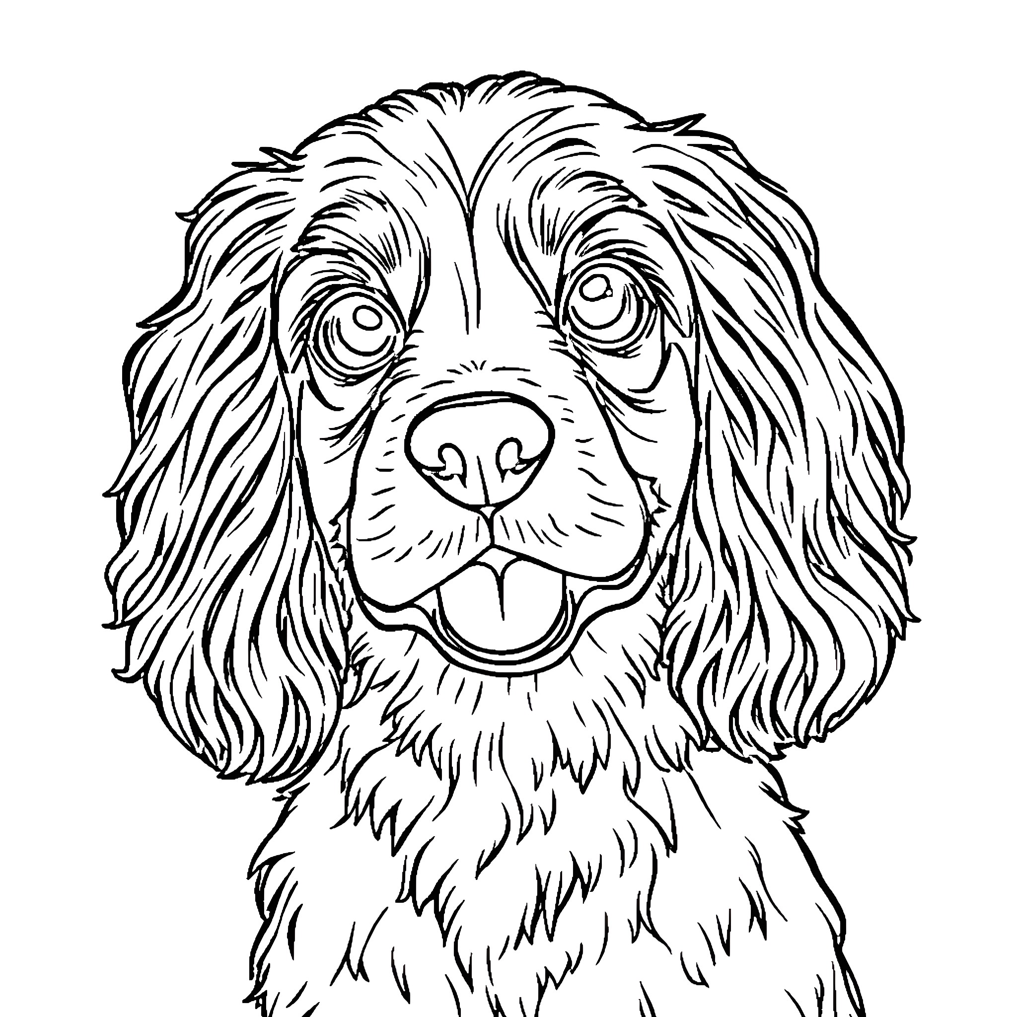 Cocker Spaniel displaying affectionate expression Coloring Page (free black-and-white line drawing printable PDF for all, from beginners to advanced learners, including children, teens, adults, and seniors)