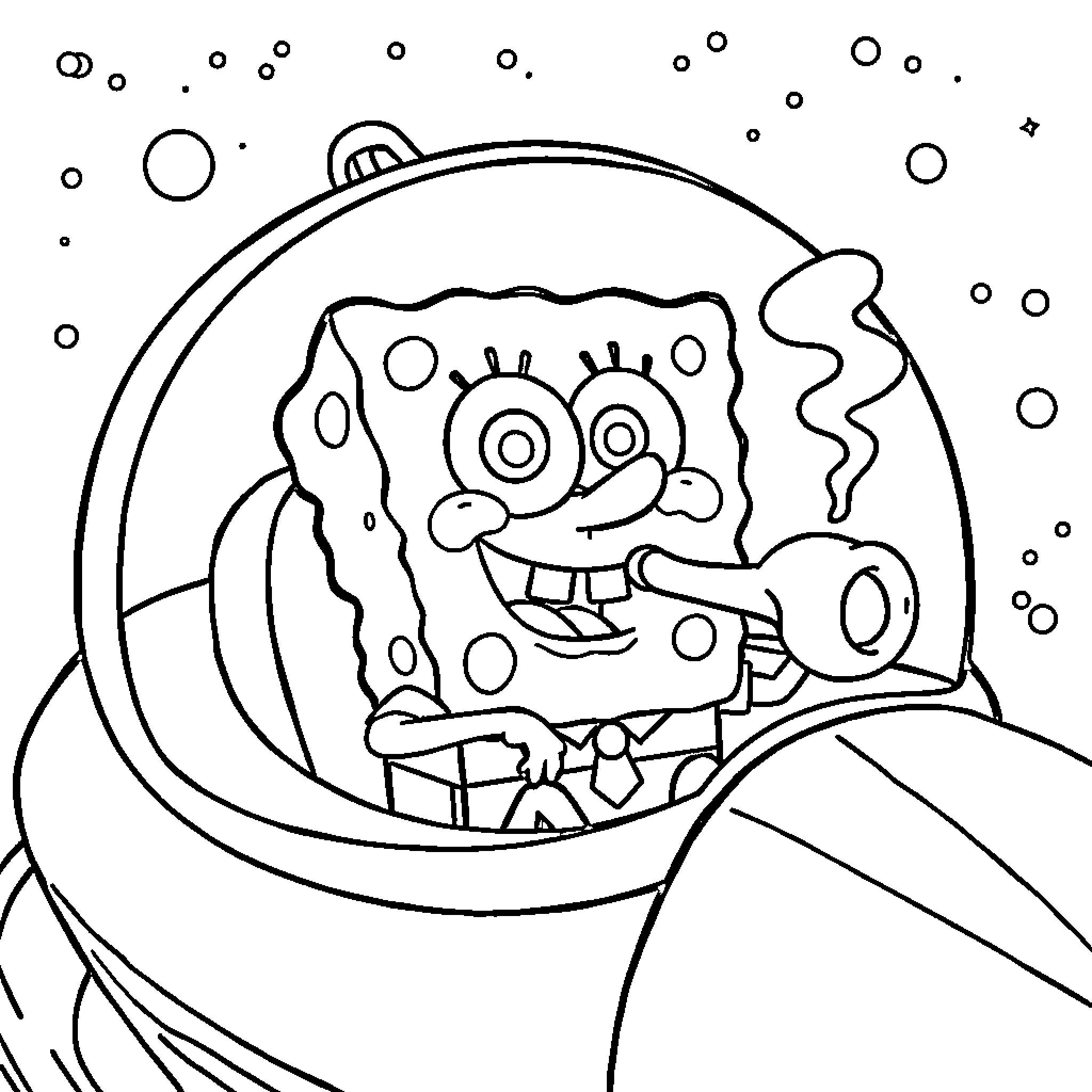 Spongebob exploring the underwater world Coloring Page (free black-and-white line drawing printable PDF for all, from beginners to advanced learners, including children, teens, adults, and seniors)