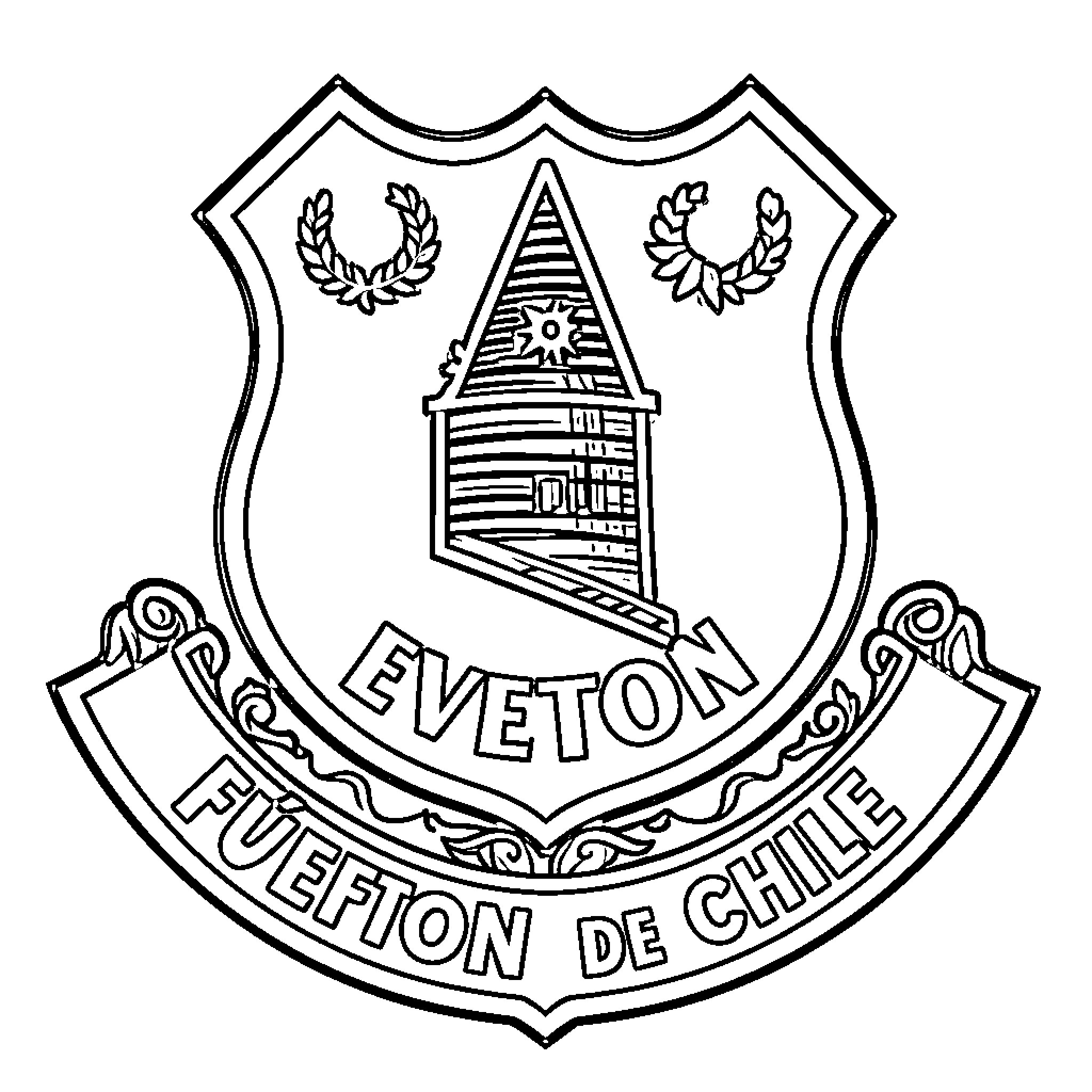 Everton Football Club Crest and Heraldic Design Coloring Page (free black-and-white line drawing printable PDF for all, from beginners to advanced learners, including children, teens, adults, and seniors)