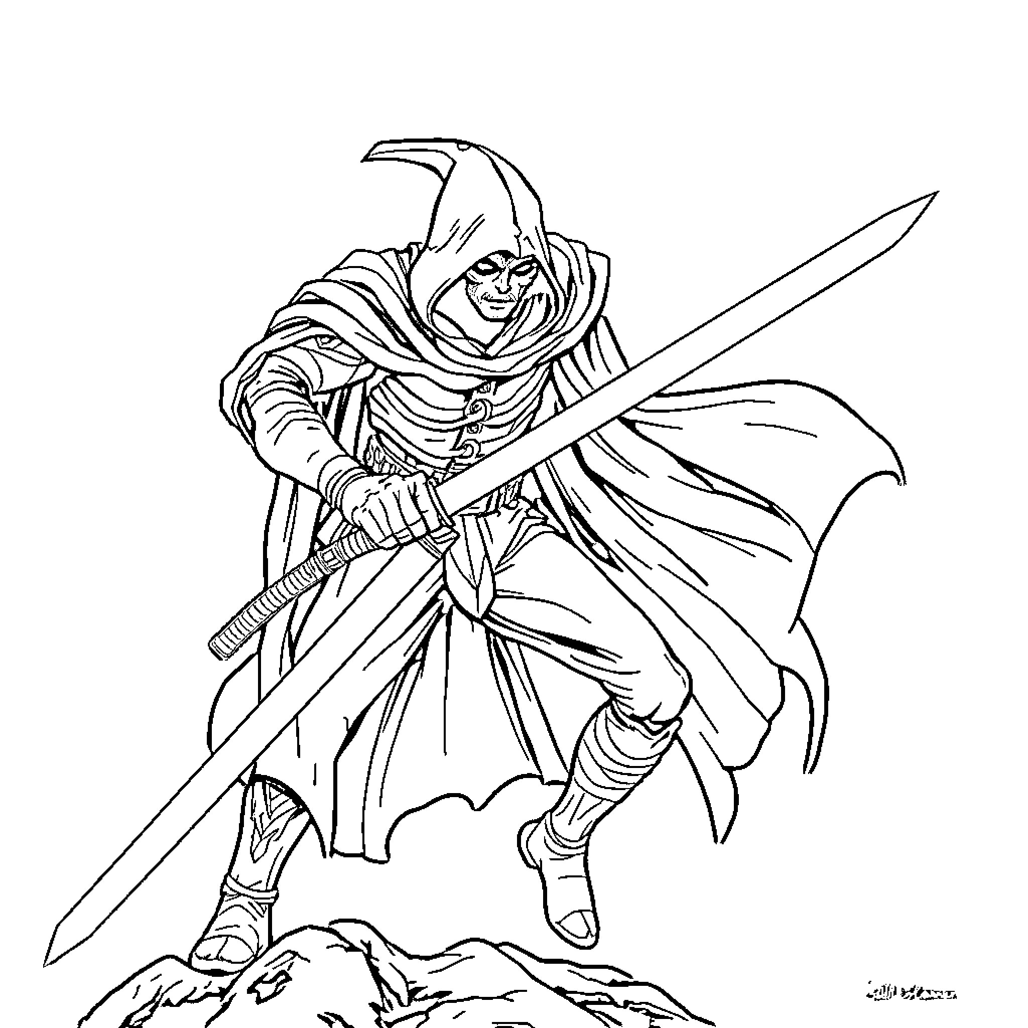 Guardian of the Valiant Warrior's Charge Coloring Page (free black-and-white line drawing printable PDF for all, from beginners to advanced learners, including children, teens, adults, and seniors)