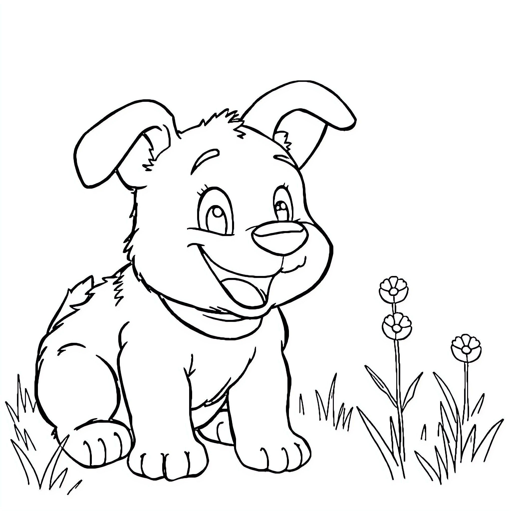 Bluey enjoying the outdoors with flowers Coloring Page (free black-and-white line drawing printable PDF for all, from beginners to advanced learners, including children, teens, adults, and seniors)