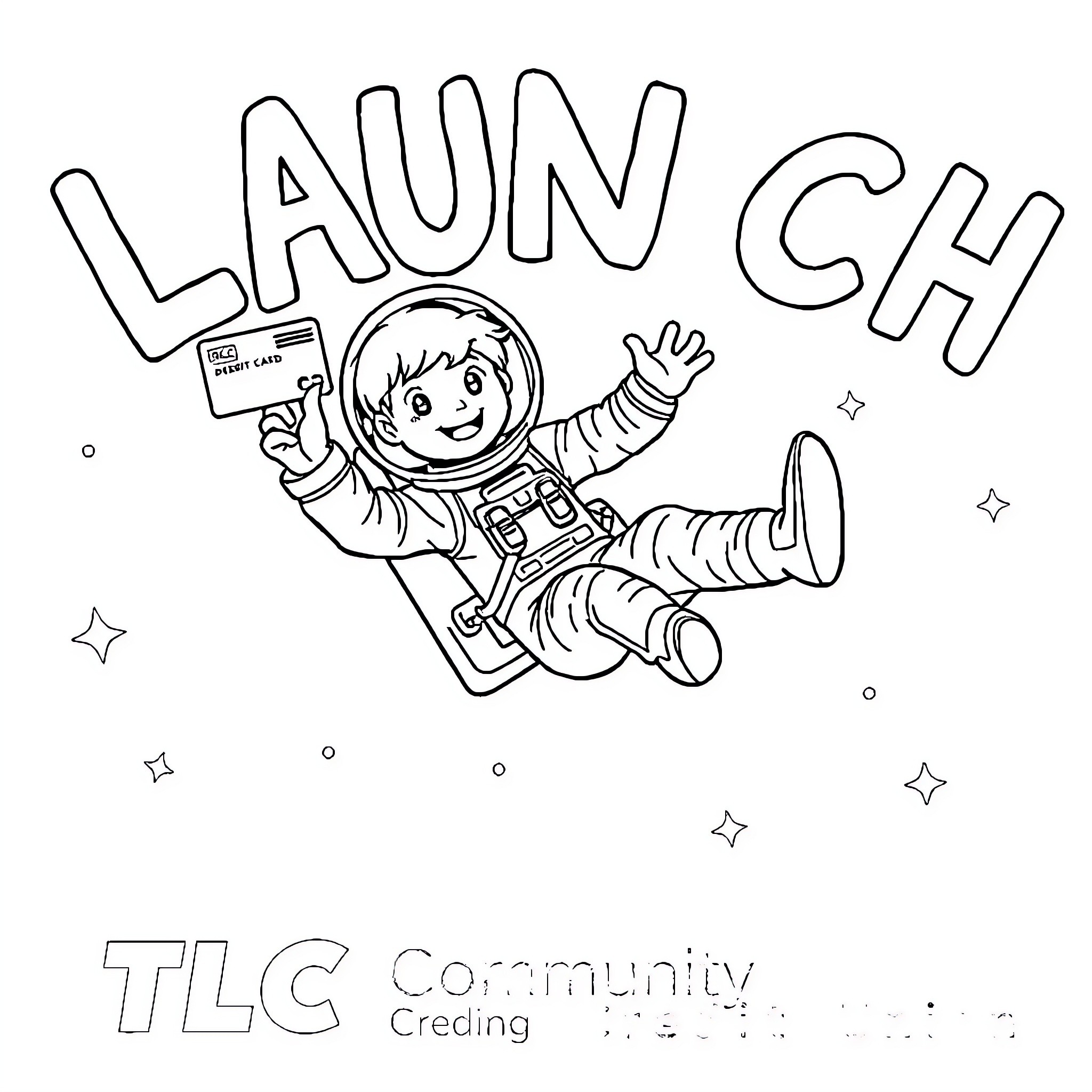 Astronaut launching into space with excitement Coloring Page (free black-and-white line drawing printable PDF for all, from beginners to advanced learners, including children, teens, adults, and seniors)