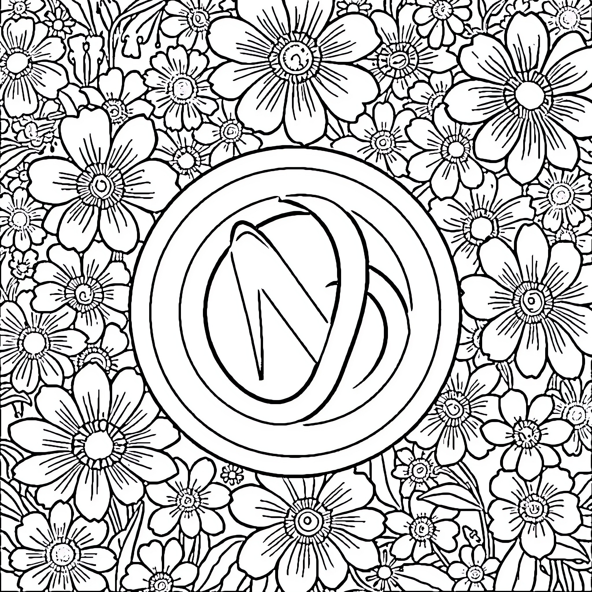 Narcotics Anonymous logo surrounded by floral patterns Coloring Page (free black-and-white line drawing printable PDF for all, from beginners to advanced learners, including children, teens, adults, and seniors)