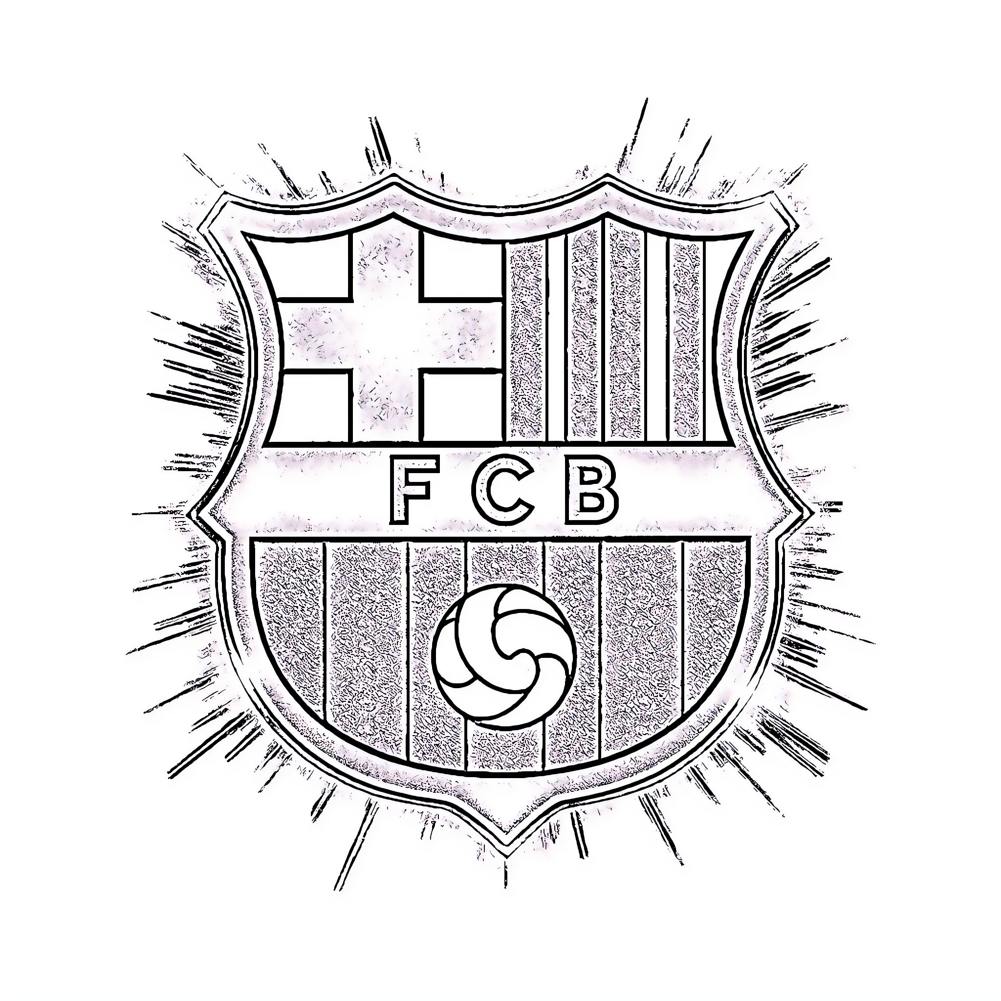 Fc Barcelona Badge with Emblem and Typography Coloring Page (free black-and-white line drawing printable PDF for all, from beginners to advanced learners, including children, teens, adults, and seniors)