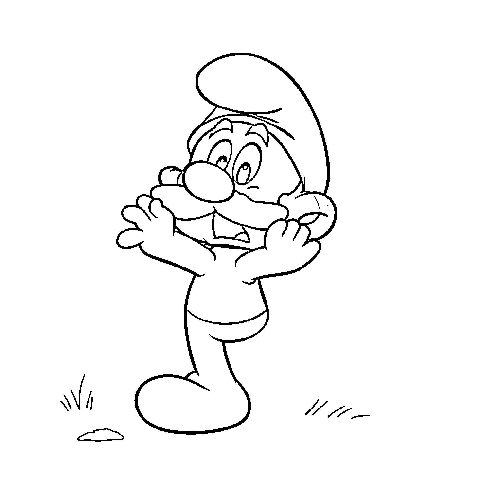 Papa Smurf waving excitedly Coloring Page (free black-and-white line drawing printable PDF for all, from beginners to advanced learners, including children, teens, adults, and seniors)