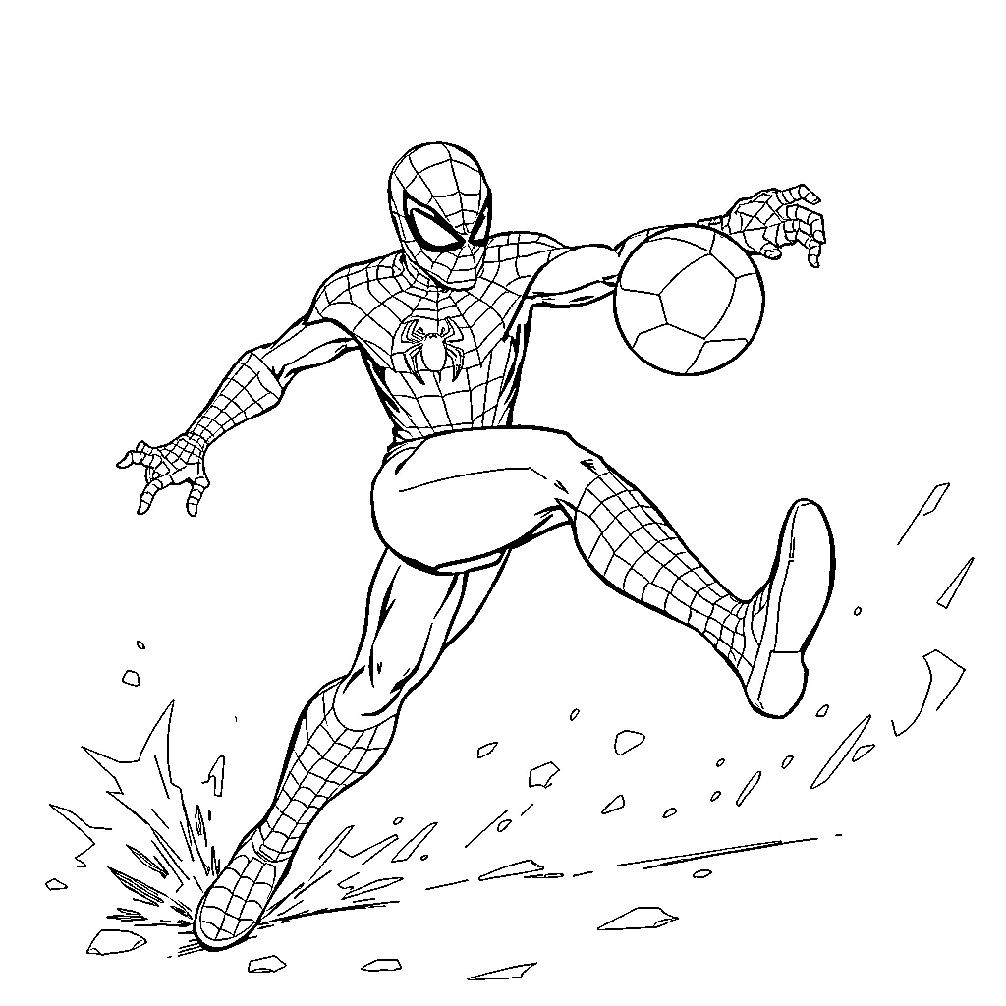 Spider-Man swinging into action with determination Coloring Page (free black-and-white line drawing printable PDF for all, from beginners to advanced learners, including children, teens, adults, and seniors)