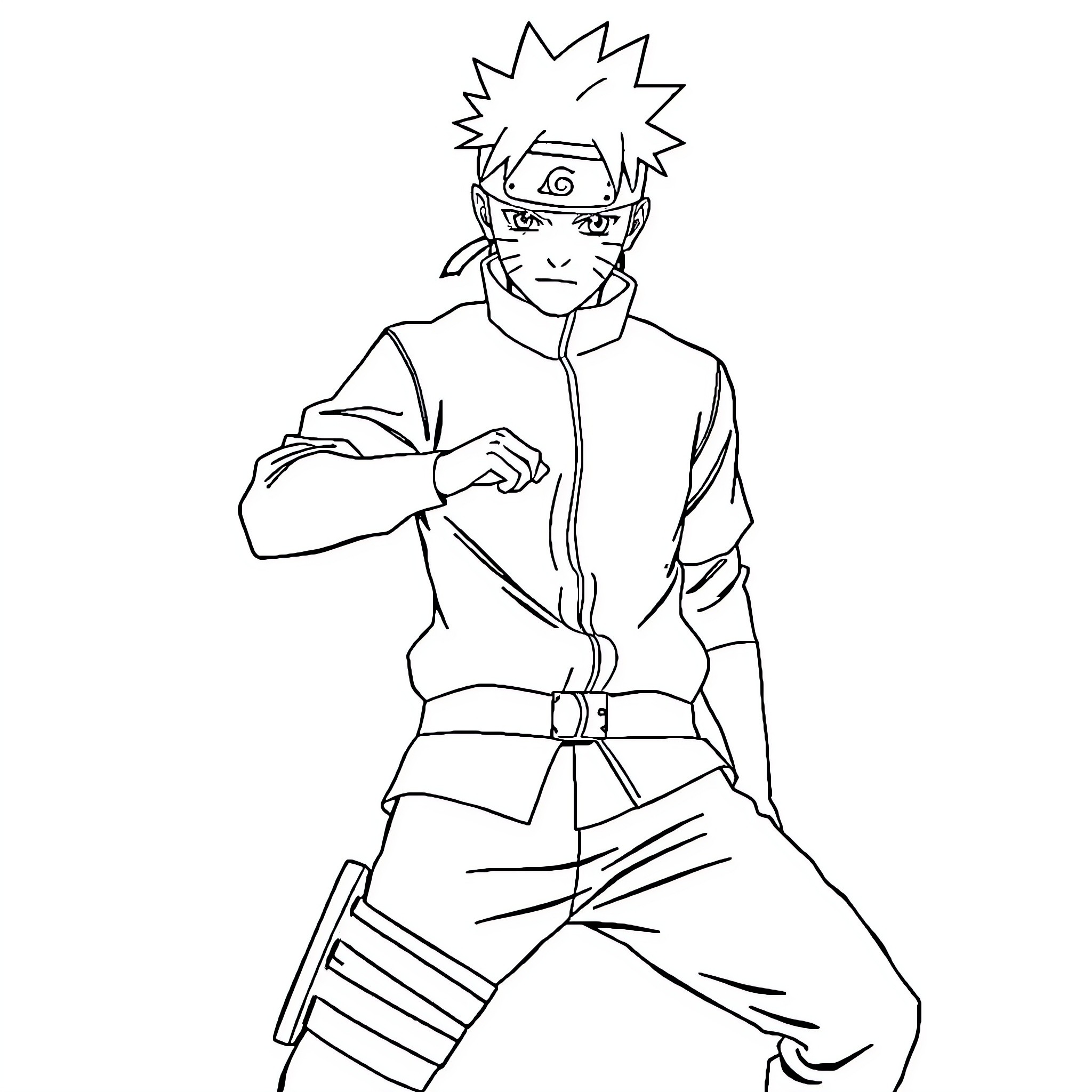 Naruto character in action pose Coloring Page (free black-and-white line drawing printable PDF for all, from beginners to advanced learners, including children, teens, adults, and seniors)