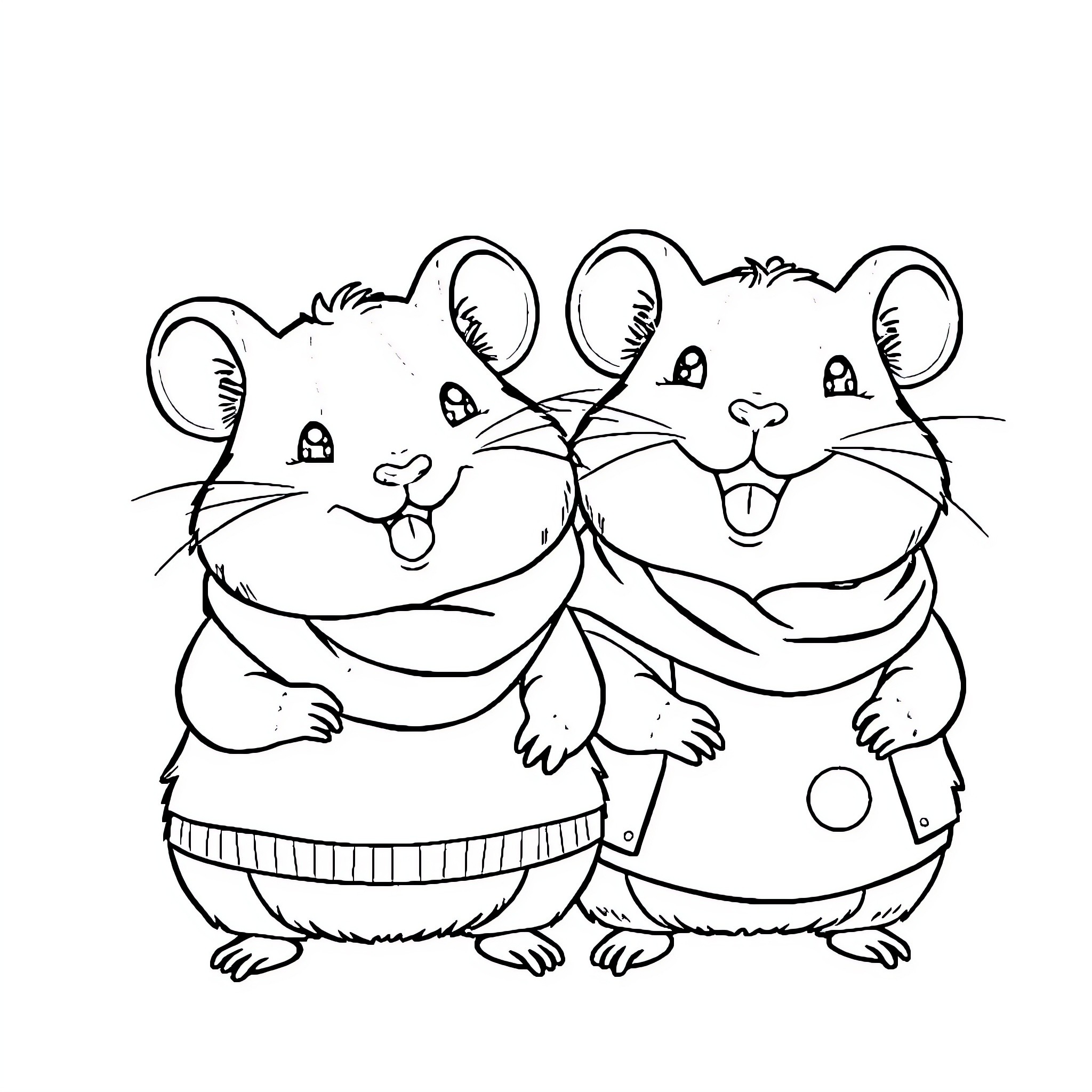 Hamster friends sharing a moment Coloring Page (free black-and-white line drawing printable PDF for all, from beginners to advanced learners, including children, teens, adults, and seniors)