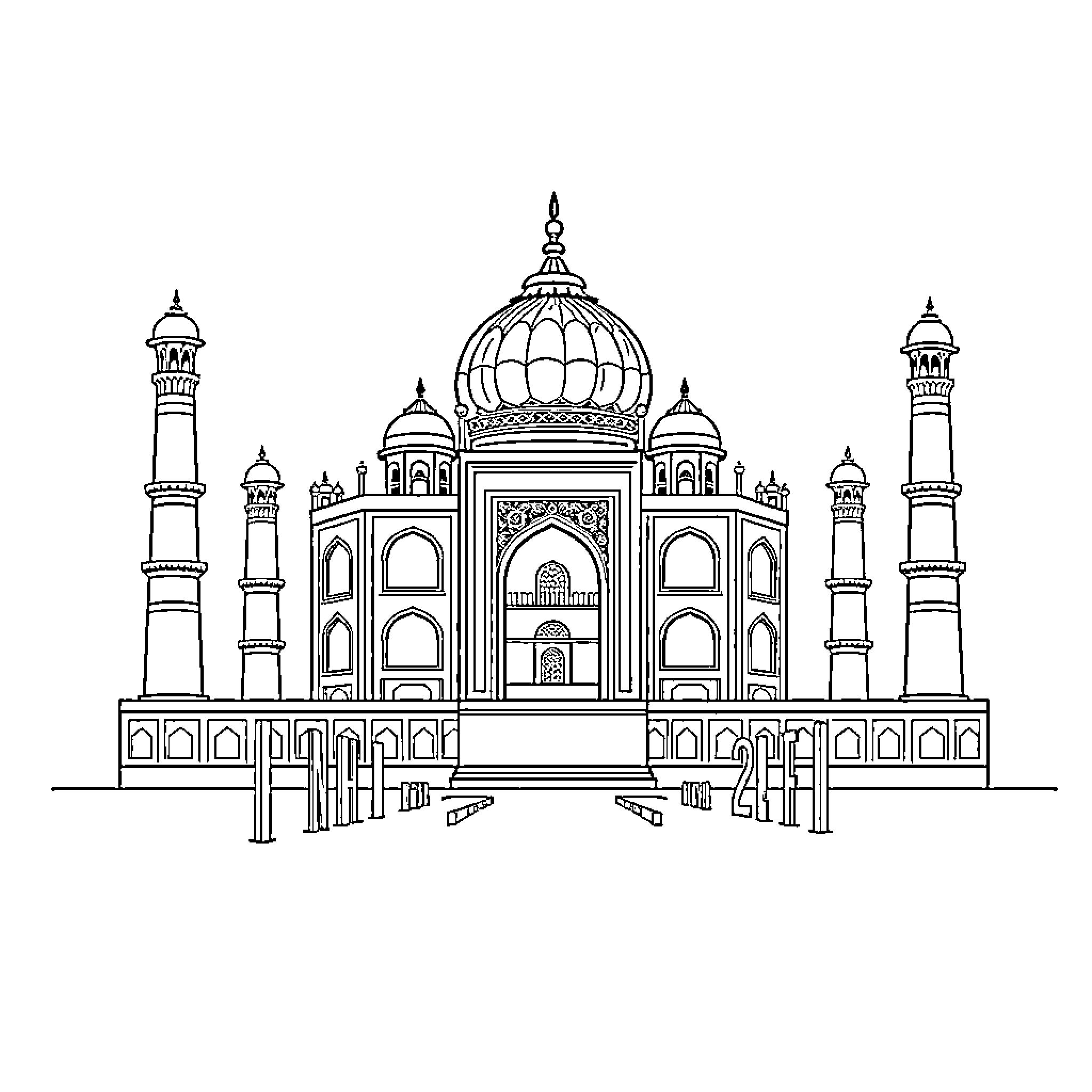 India's iconic architectural marvel, the Taj Mahal Coloring Page (free black-and-white line drawing printable PDF for all, from beginners to advanced learners, including children, teens, adults, and seniors)