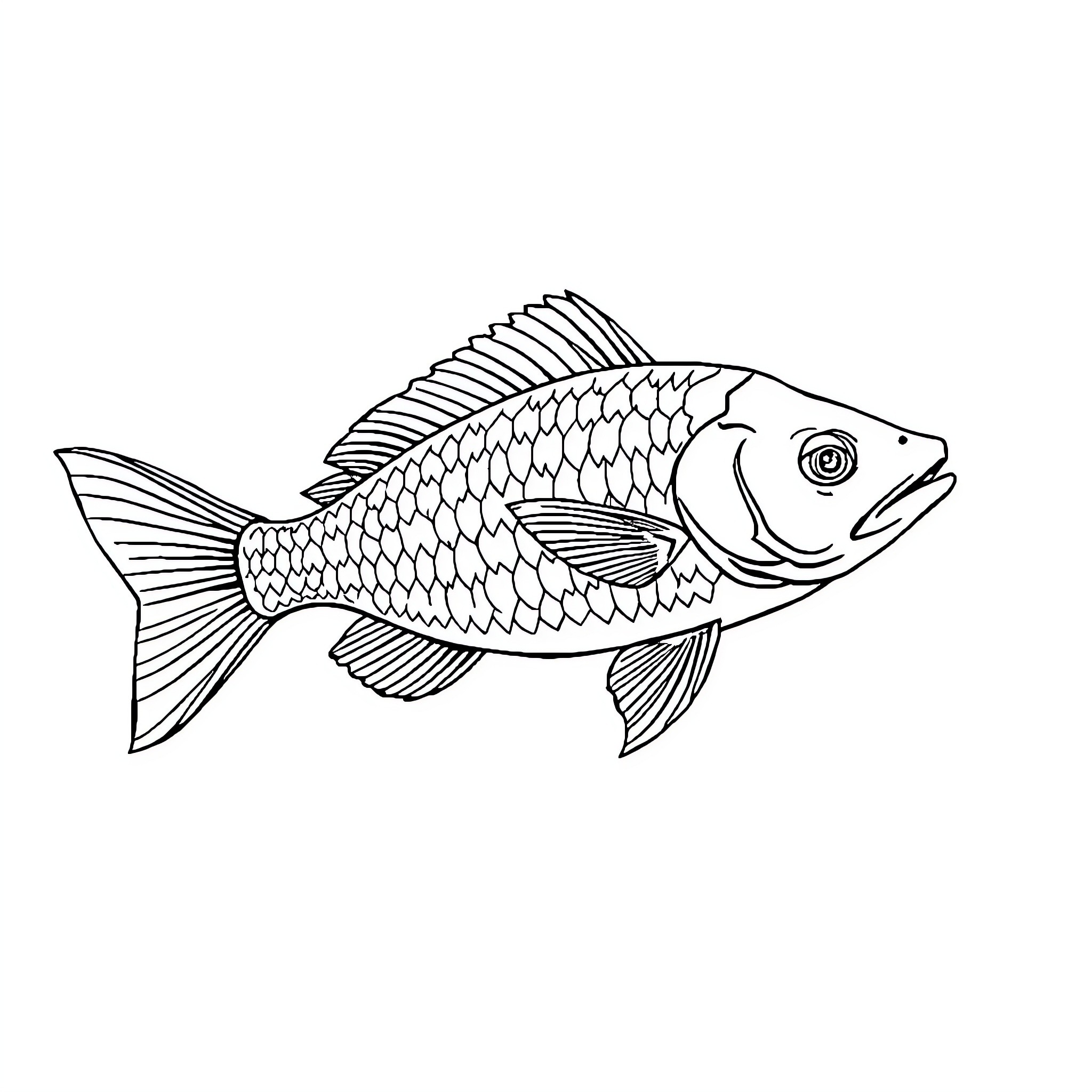 Fish swimming in the water Coloring Page (free black-and-white line drawing printable PDF for all, from beginners to advanced learners, including children, teens, adults, and seniors)