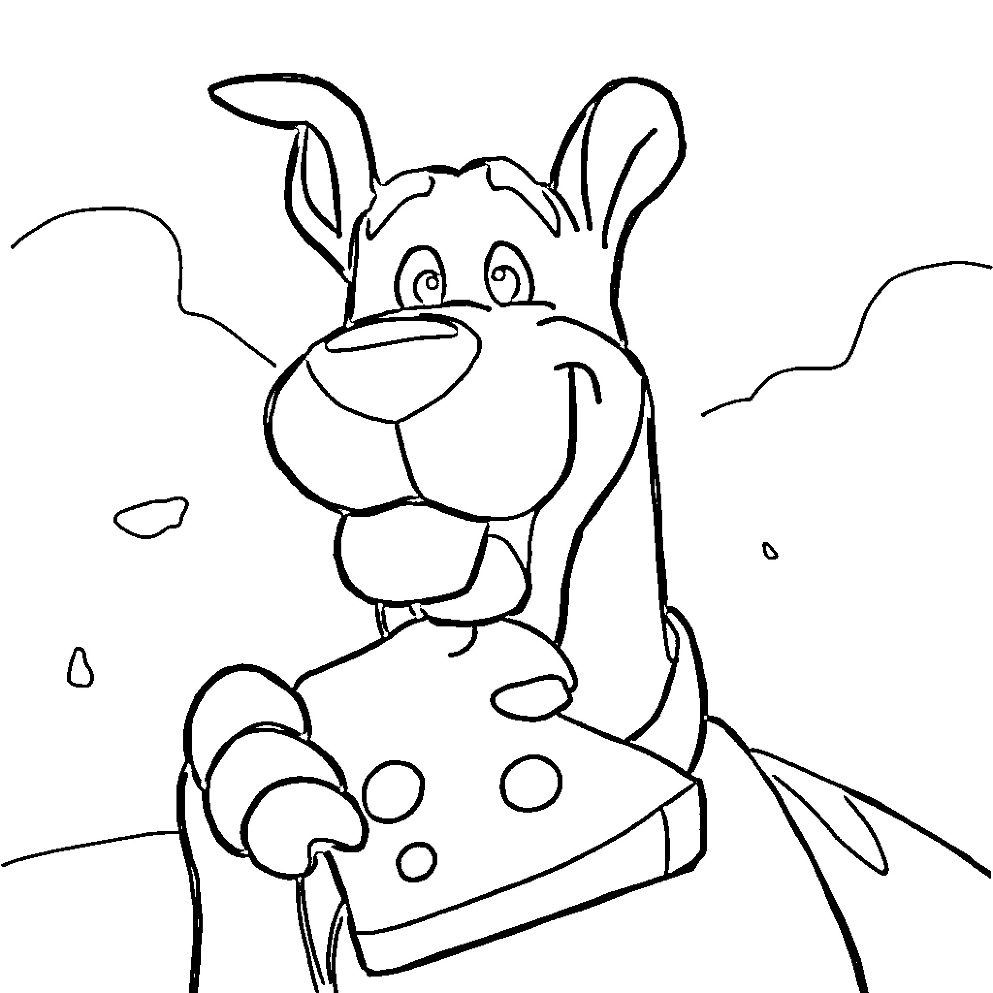 Scooby Doo enjoying a tasty snack Coloring Page (free black-and-white line drawing printable PDF for all, from beginners to advanced learners, including children, teens, adults, and seniors)