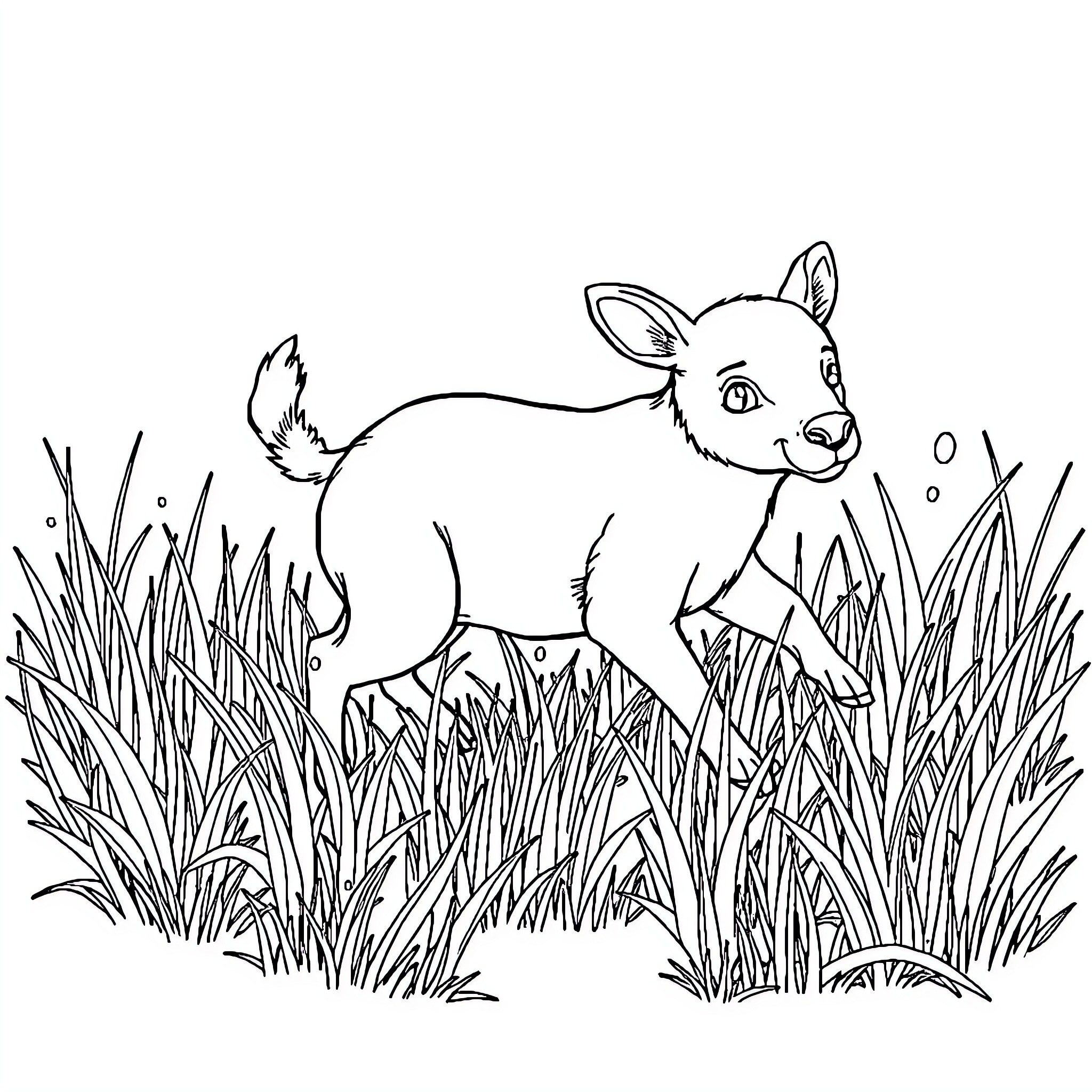 Animal standing in tall grass Coloring Page (free black-and-white line drawing printable PDF for all, from beginners to advanced learners, including children, teens, adults, and seniors)