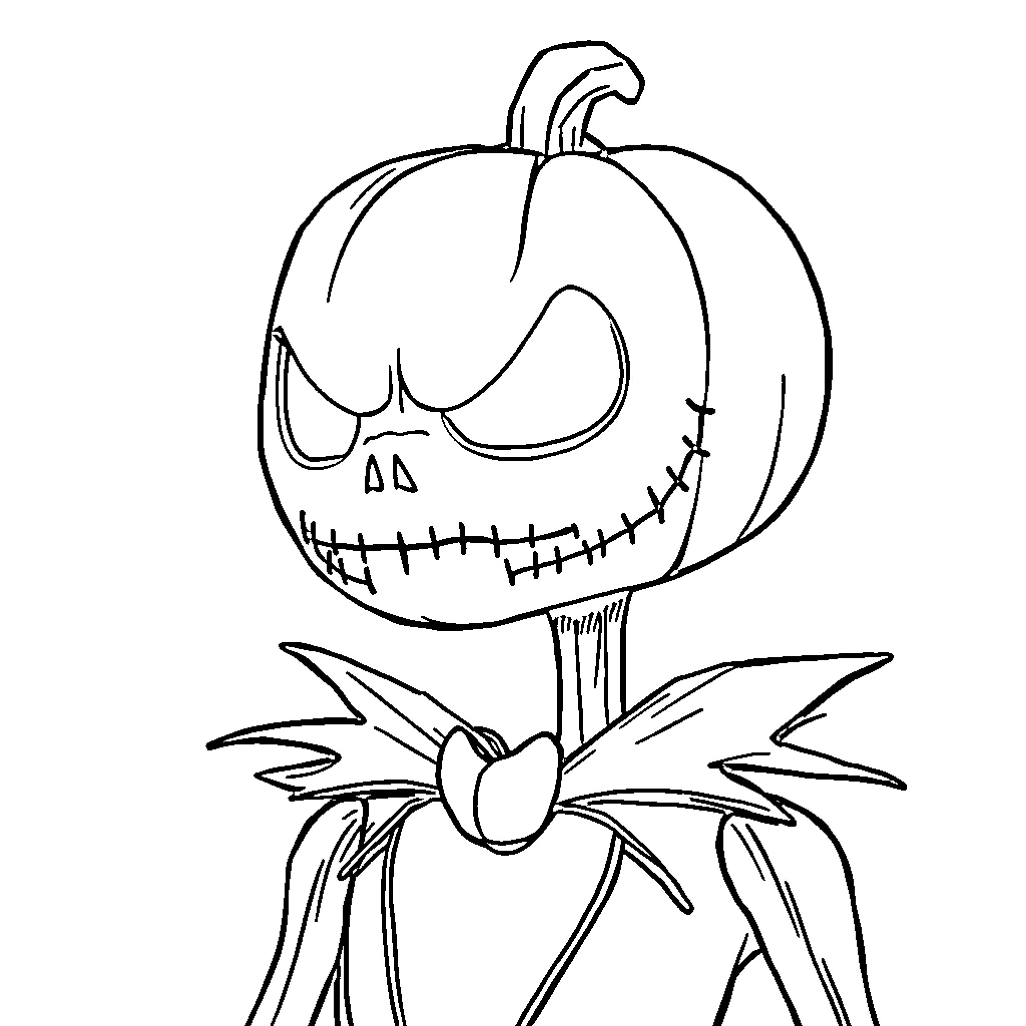 Jack Skellington in a spooky pumpkin costume Coloring Page (free black-and-white line drawing printable PDF for all, from beginners to advanced learners, including children, teens, adults, and seniors)