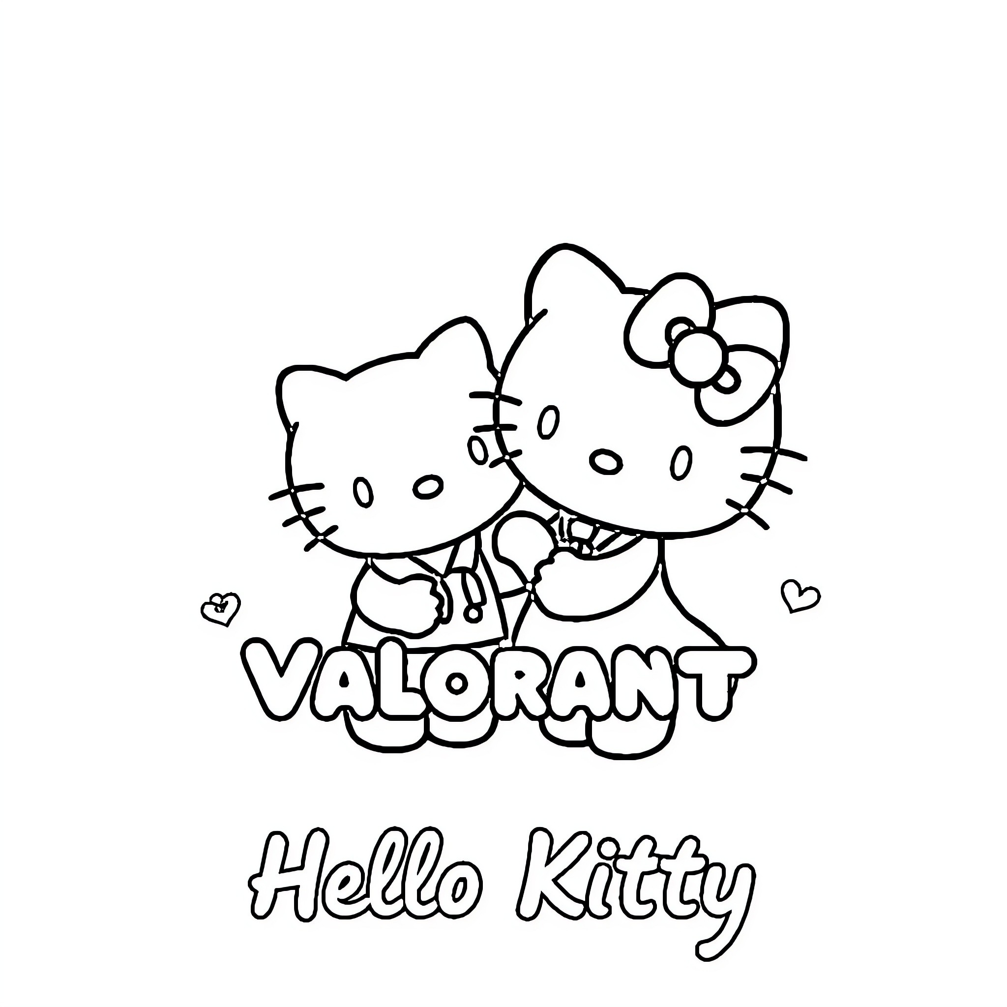 Logo of adorable cats with loving text Coloring Page (free black-and-white line drawing printable PDF for all, from beginners to advanced learners, including children, teens, adults, and seniors)