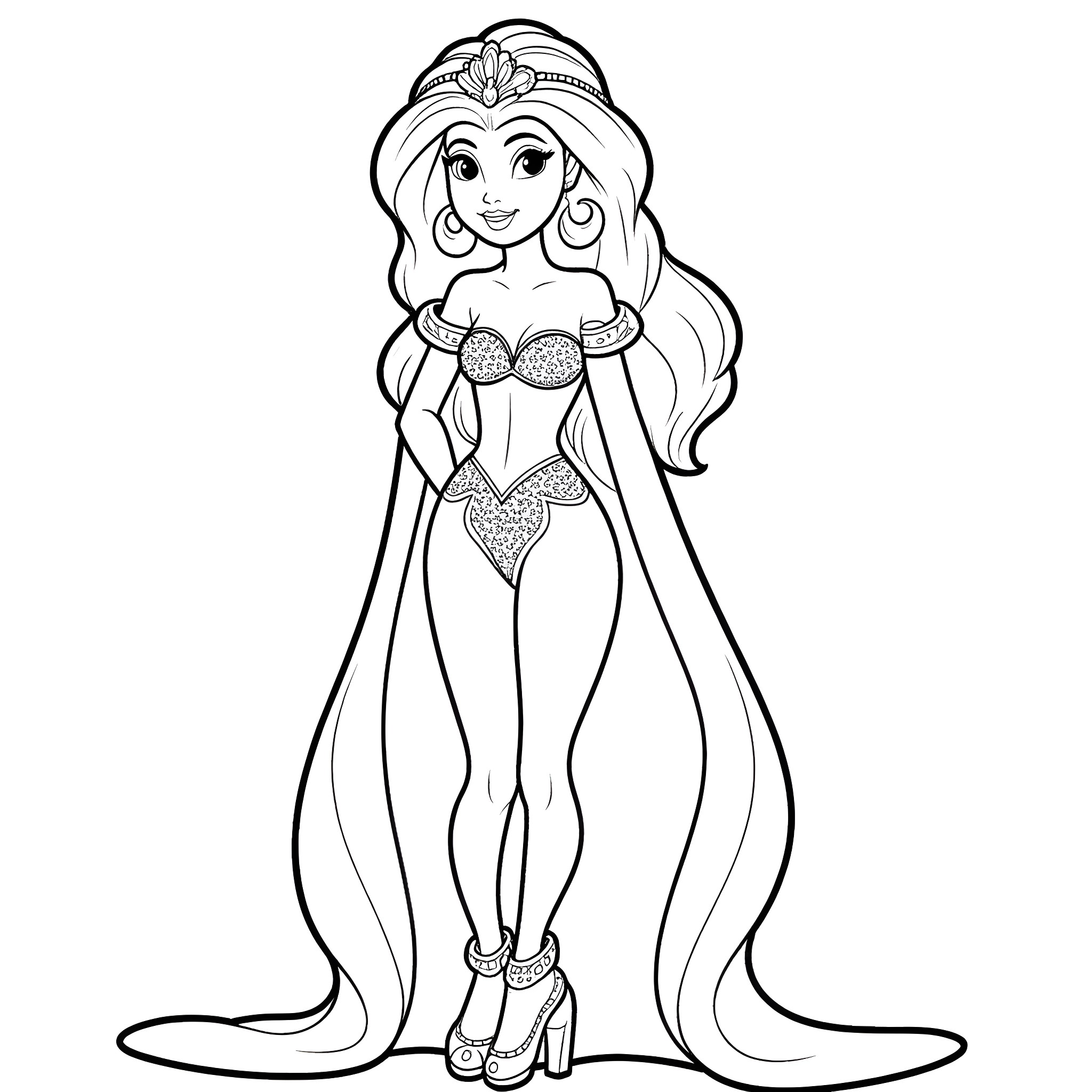 Donald Trump Meets Elegant Princess in Fantasy Coloring Page (free black-and-white line drawing printable PDF for all, from beginners to advanced learners, including children, teens, adults, and seniors)