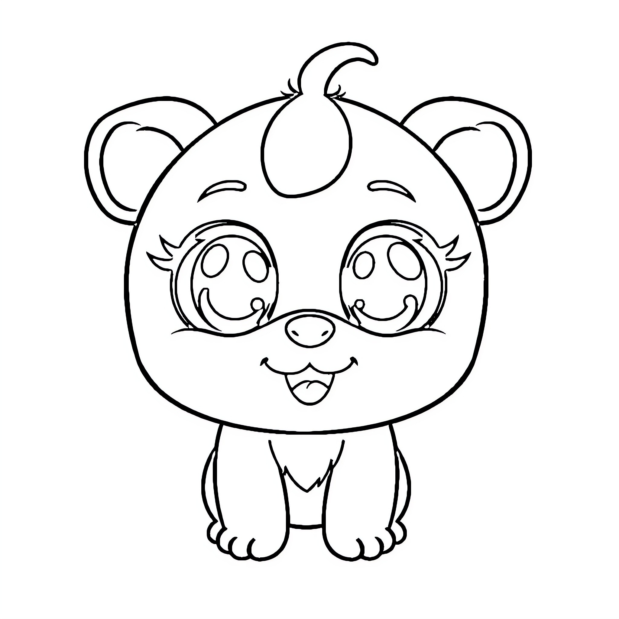 Kawaii Adorable Panda Cub with Curious Expression Coloring Page (free black-and-white line drawing printable PDF for all, from beginners to advanced learners, including children, teens, adults, and seniors)