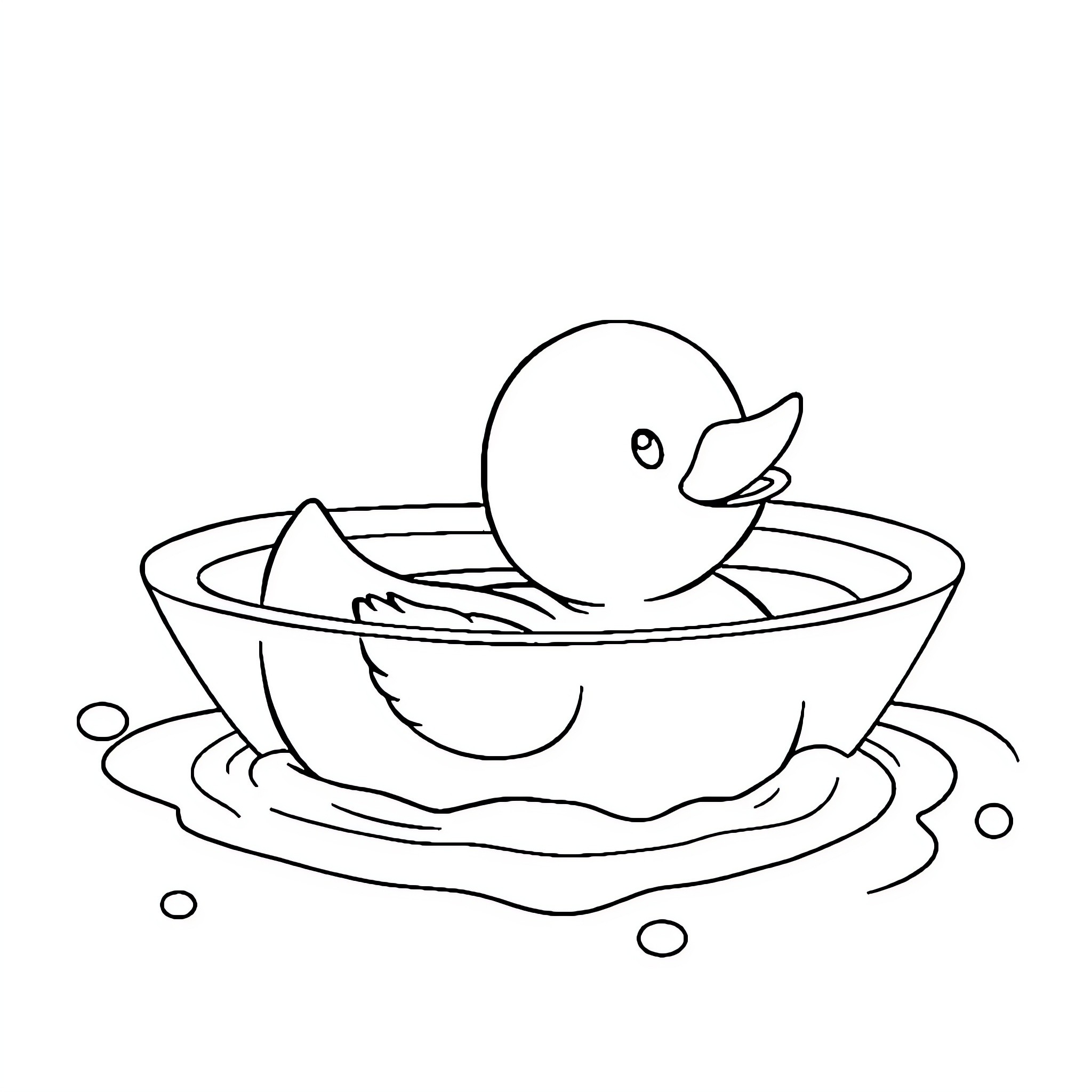 Rubber Duck floating in a bathtub Coloring Page (free black-and-white line drawing printable PDF for all, from beginners to advanced learners, including children, teens, adults, and seniors)