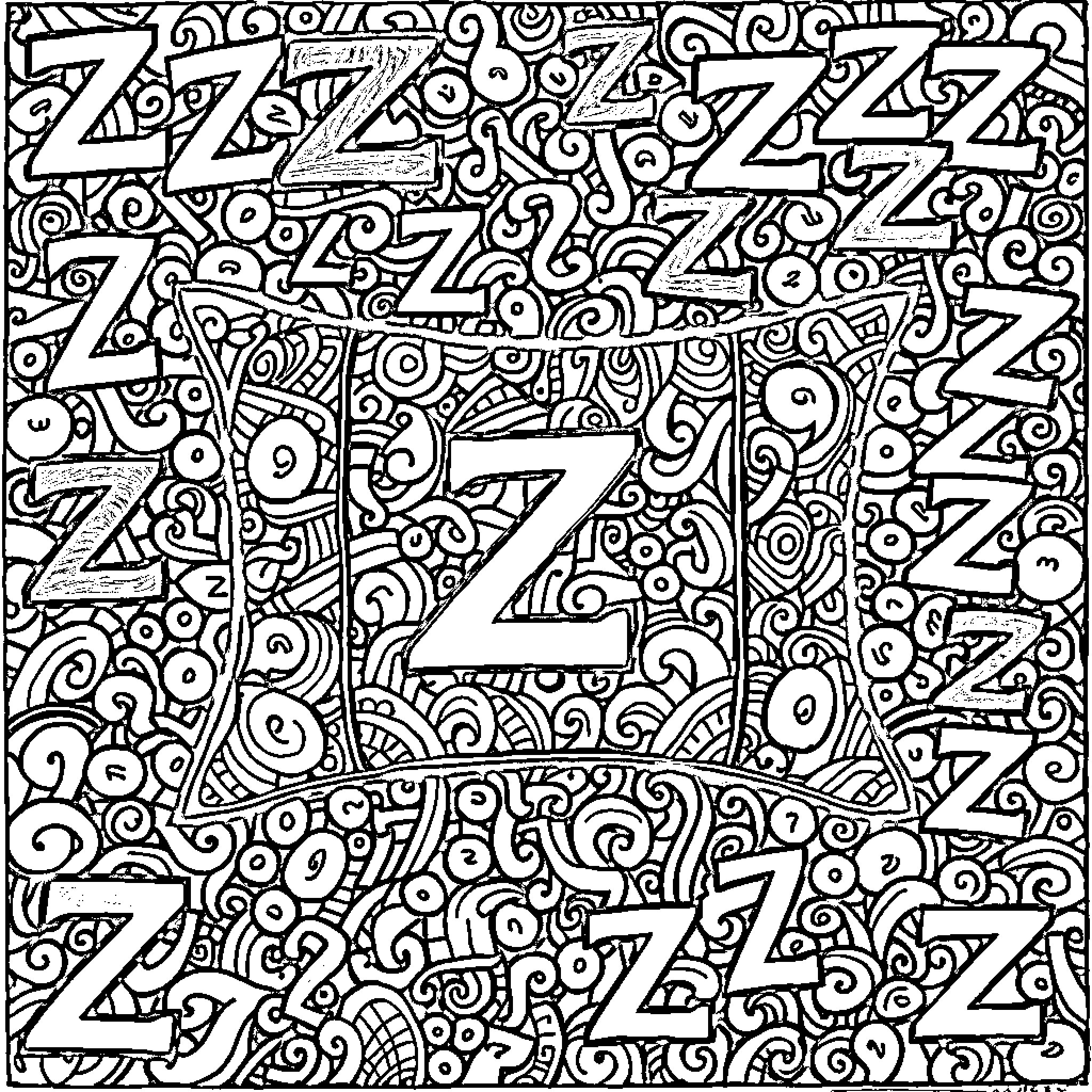 Pillow of Zany Zigzag Patterns Coloring Page (free black-and-white line drawing printable PDF for all, from beginners to advanced learners, including children, teens, adults, and seniors)