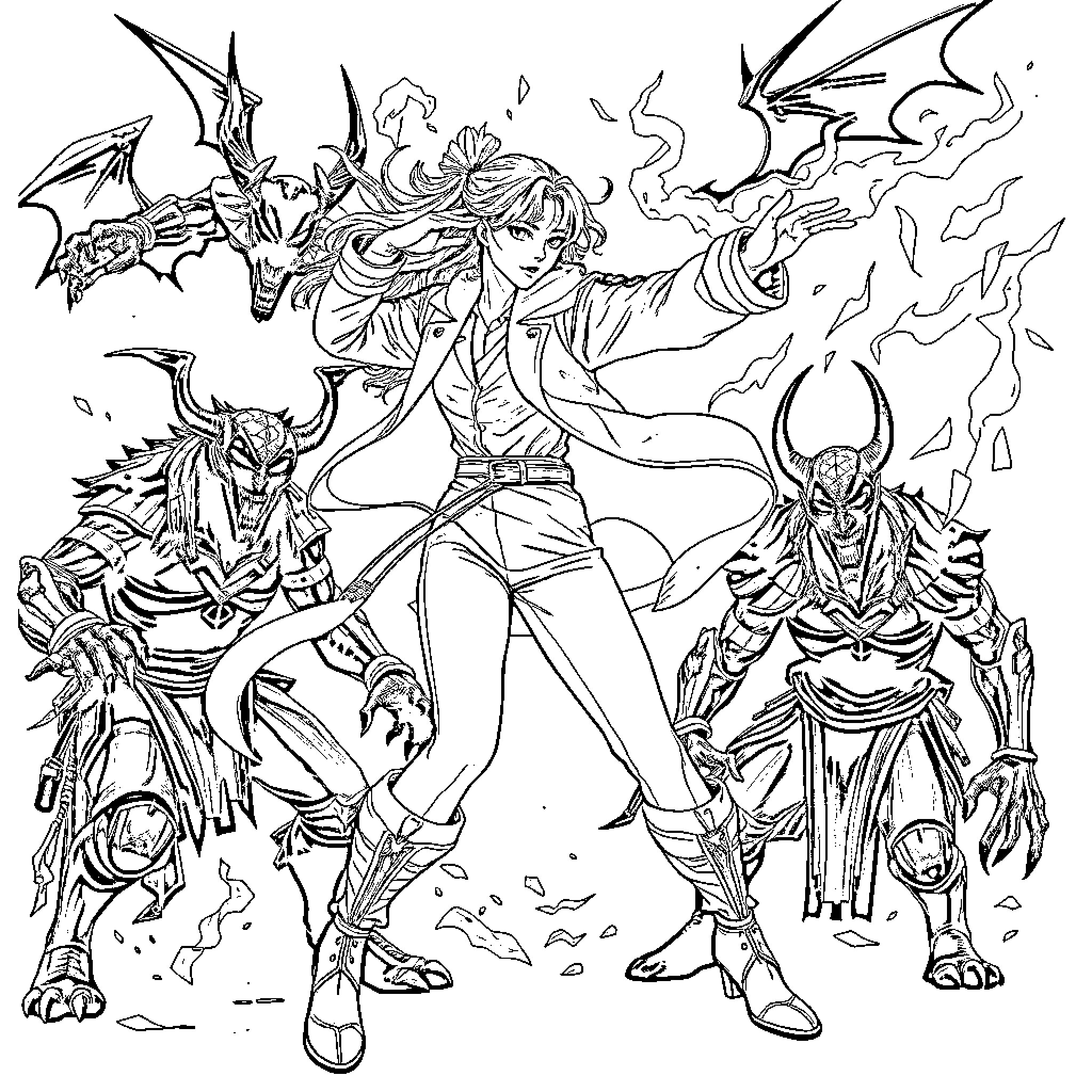 Rumi's Mystical Encounter with Otherworldly Creatures Coloring Page (free black-and-white line drawing printable PDF for all, from beginners to advanced learners, including children, teens, adults, and seniors)