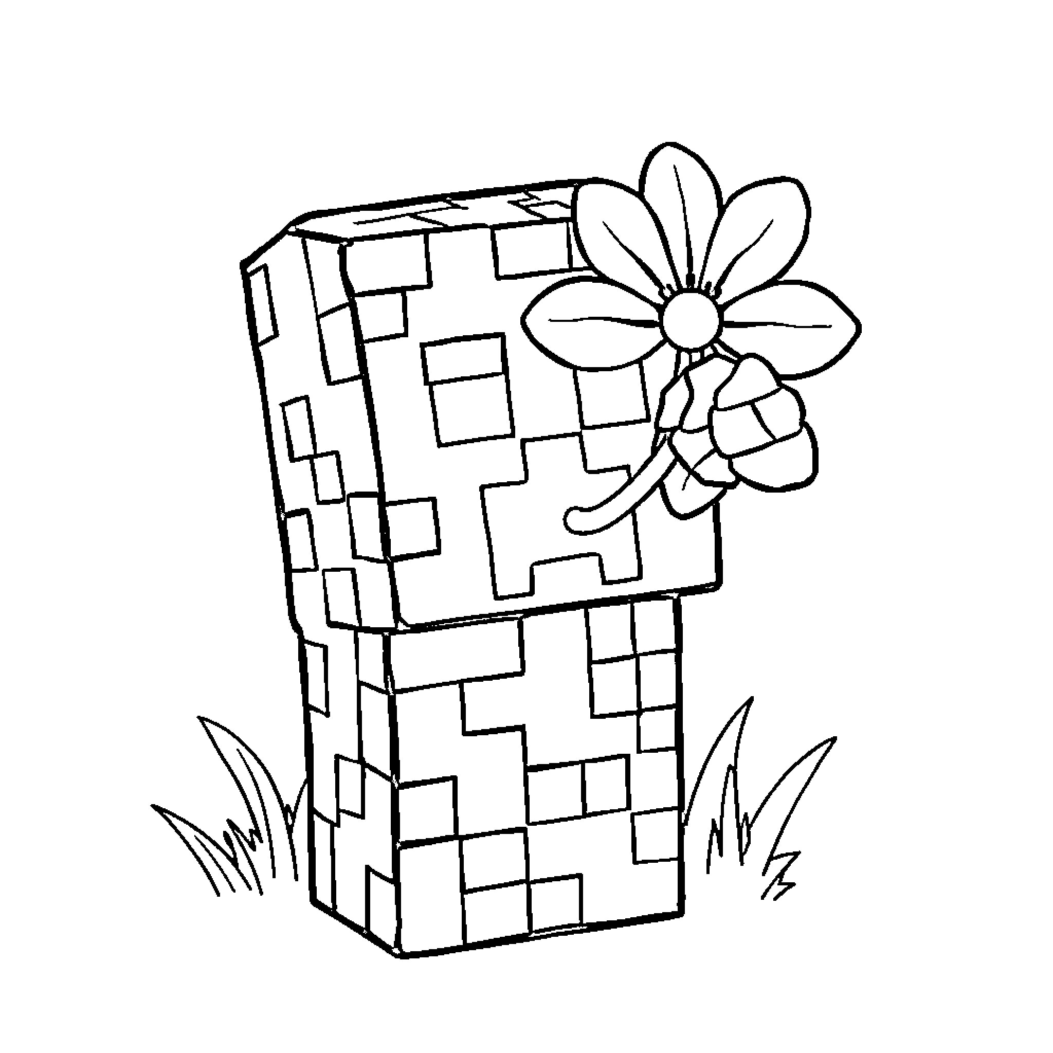 Creeper with a flower on top Coloring Page (free black-and-white line drawing printable PDF for all, from beginners to advanced learners, including children, teens, adults, and seniors)